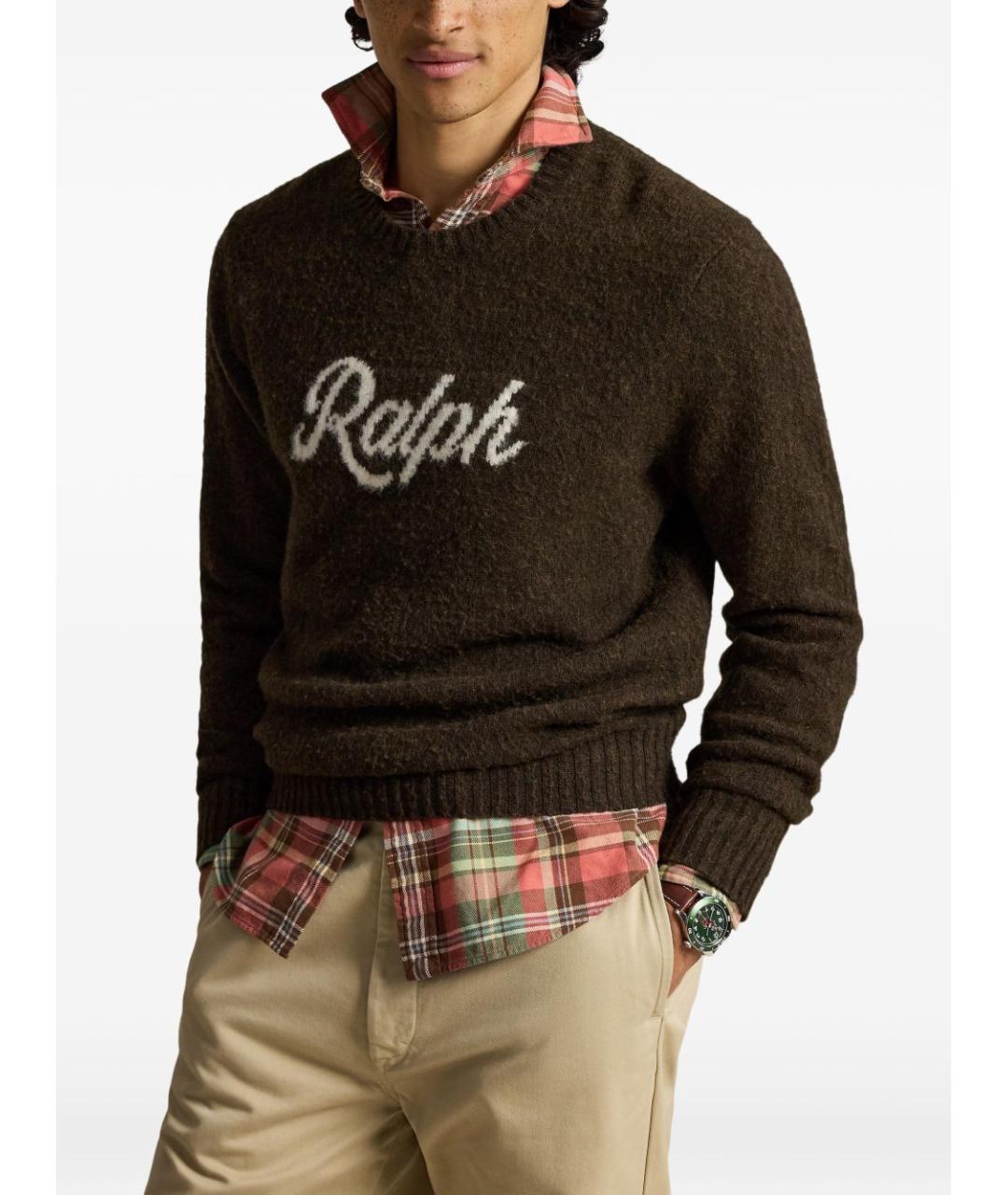 POLO RALPH LAUREN Коричневый шерстяной джемпер / свитер, фото 2