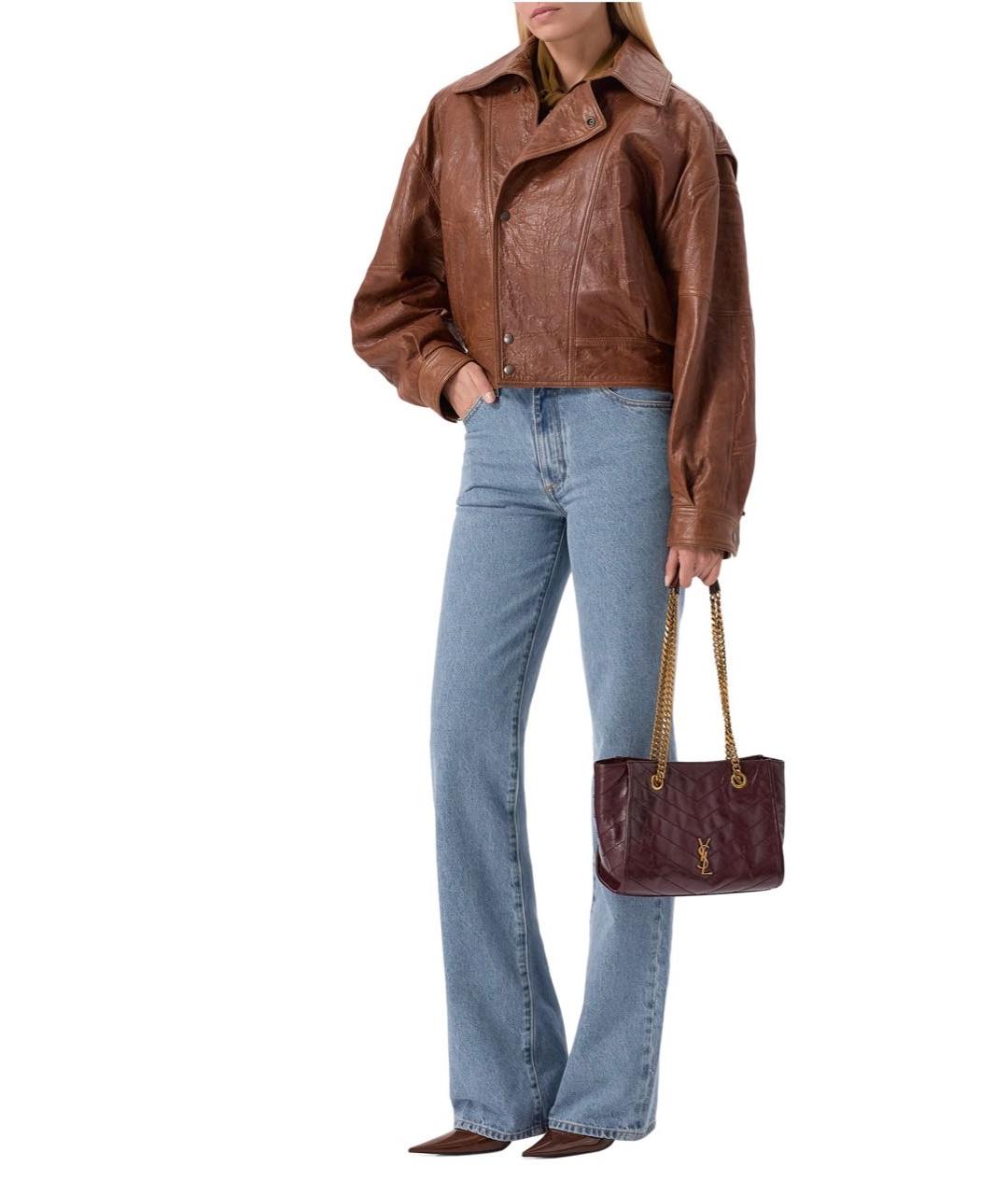 SAINT LAURENT Бордовая кожаная сумка через плечо, фото 3
