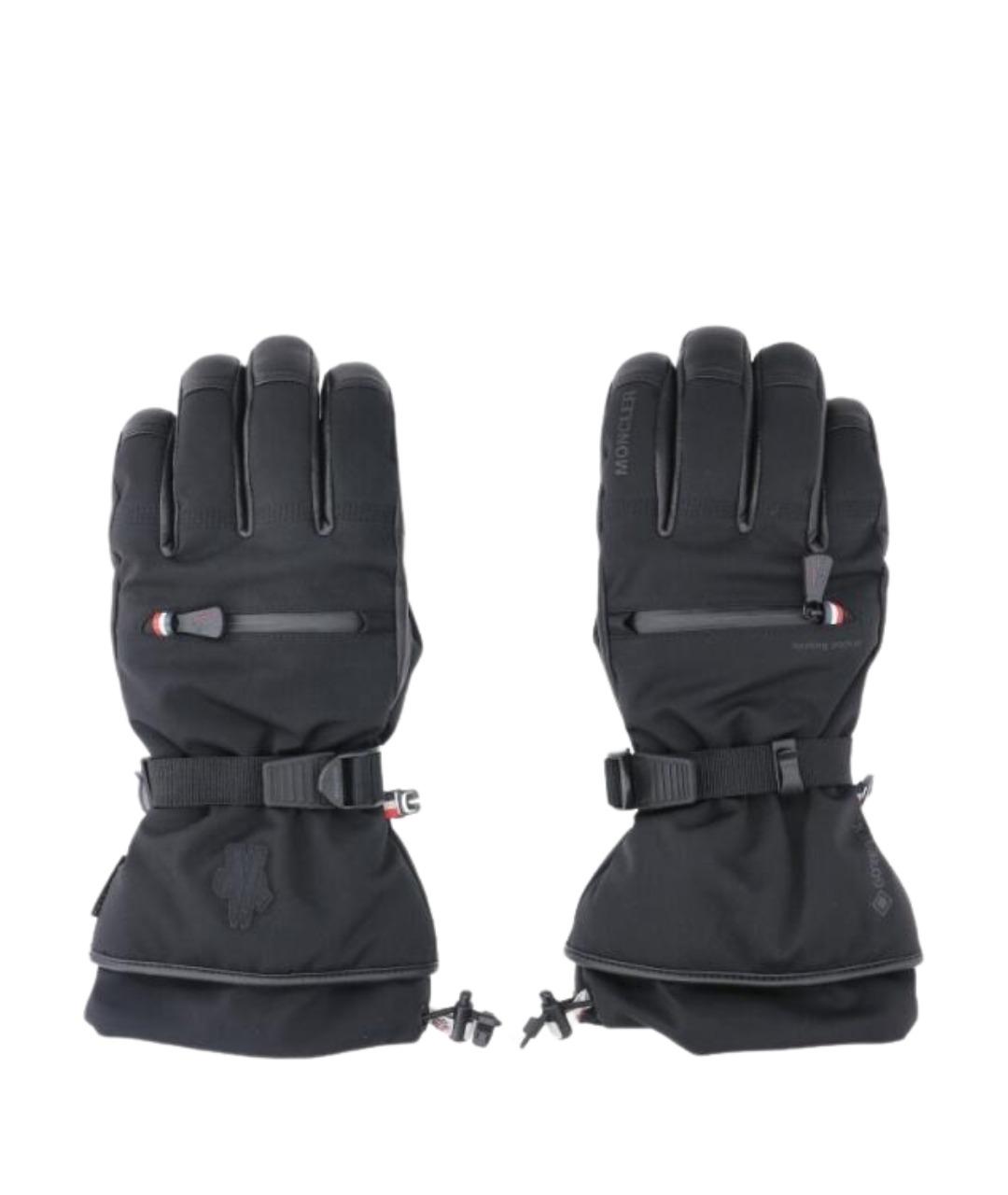 MONCLER GRENOBLE Черные кожаные перчатки, фото 1