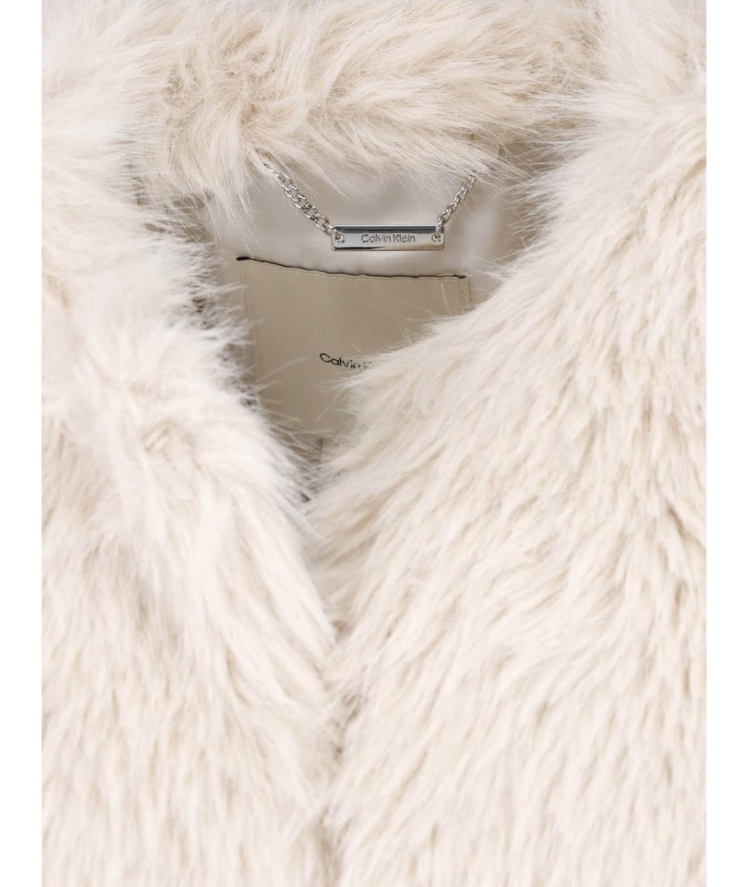 CALVIN KLEIN Бежевая полиэстеровая шуба, фото 4