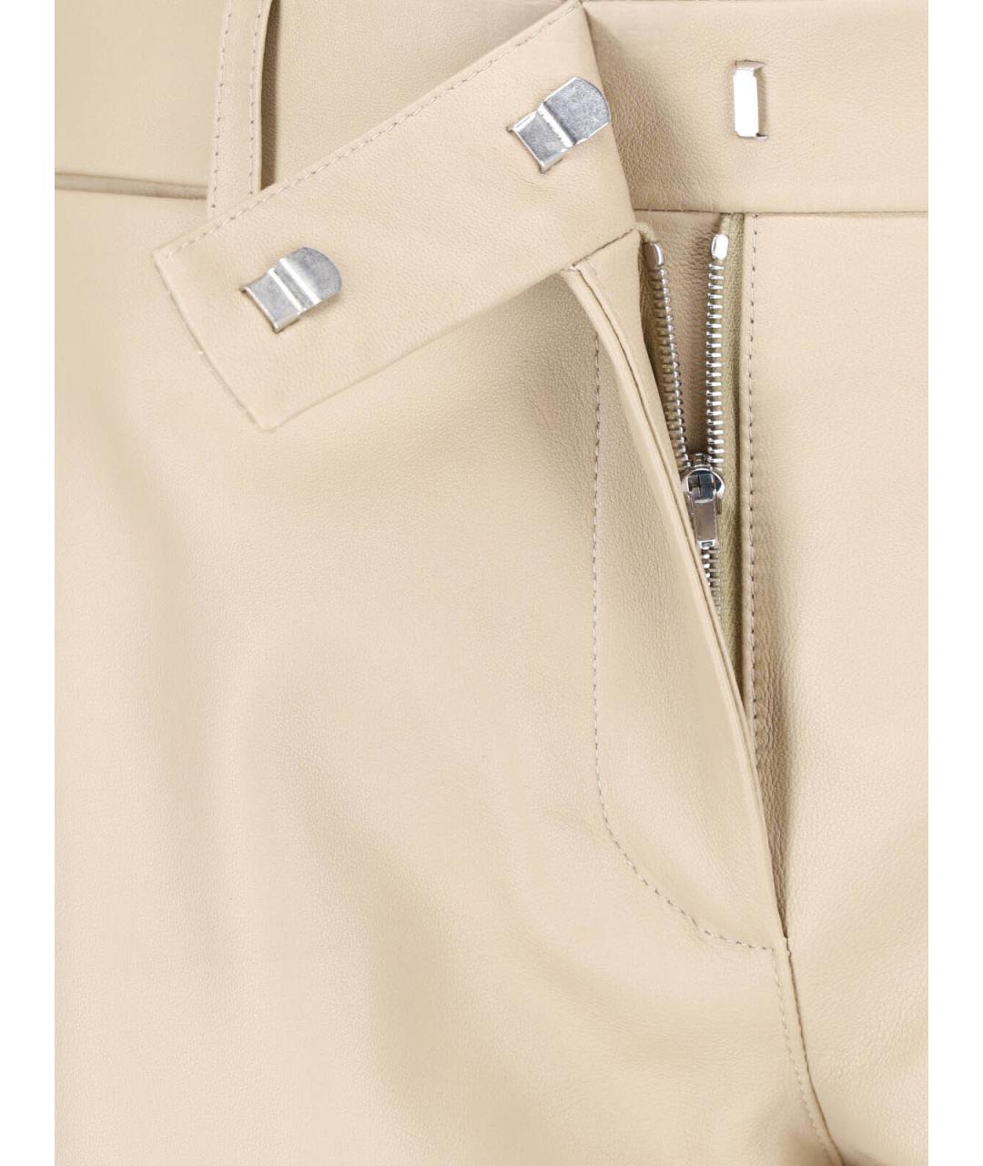 CALVIN KLEIN Бежевые кожаные прямые брюки, фото 4