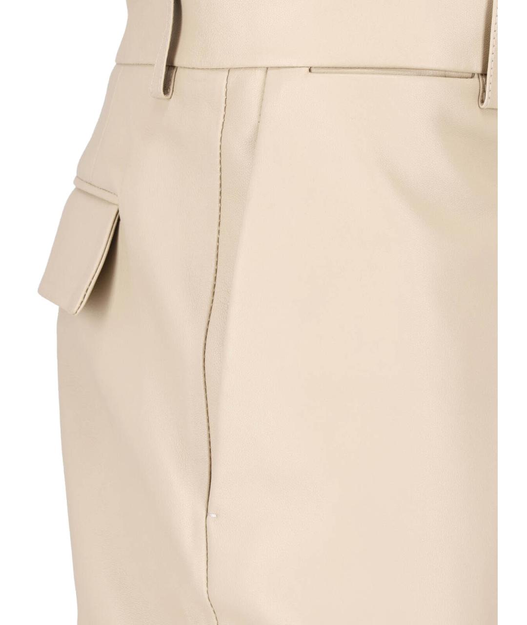 CALVIN KLEIN Бежевые кожаные прямые брюки, фото 5