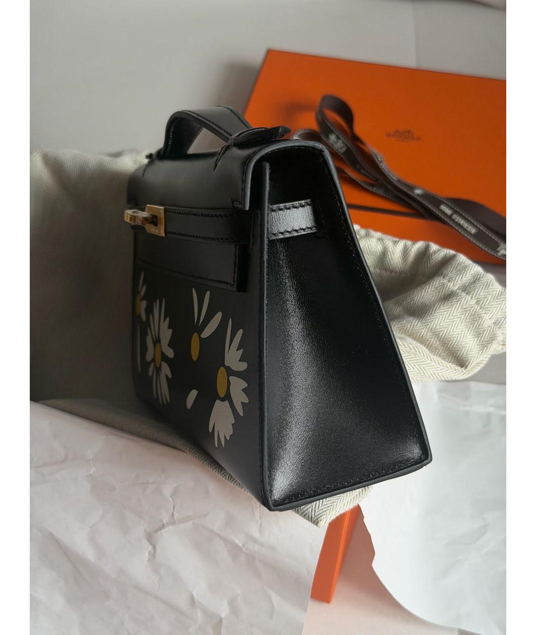 HERMES Черная кожаная сумка с короткими ручками, фото 5