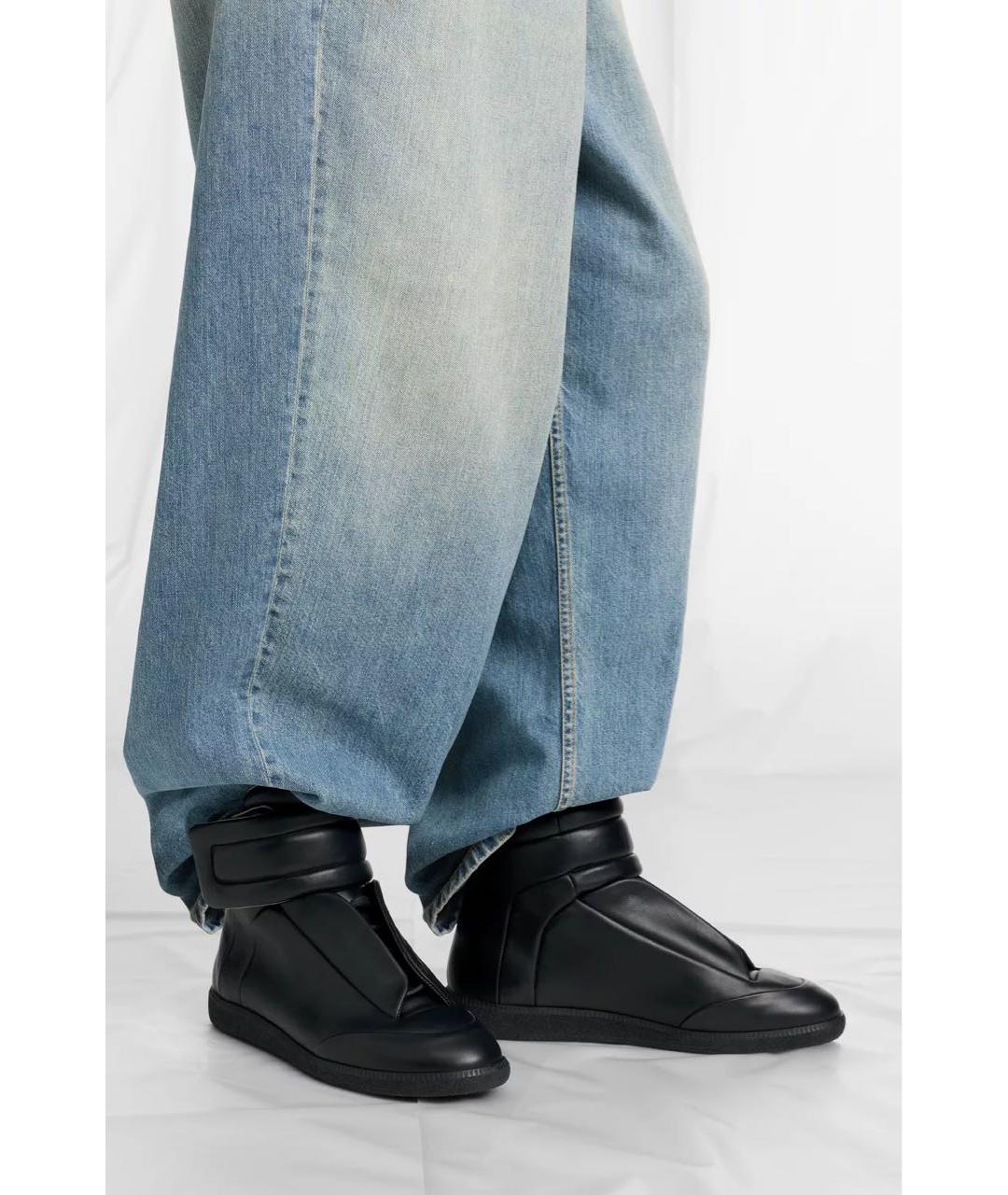 MAISON MARGIELA Черные кожаные высокие кроссовки / кеды, фото 2