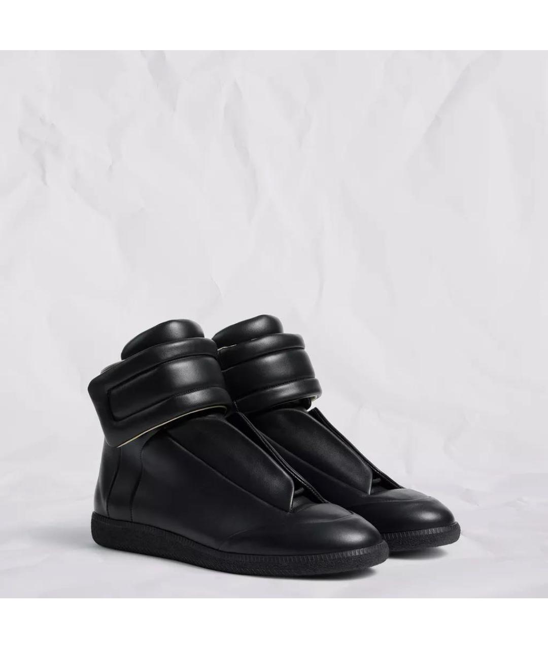 MAISON MARGIELA Черные кожаные высокие кроссовки / кеды, фото 3