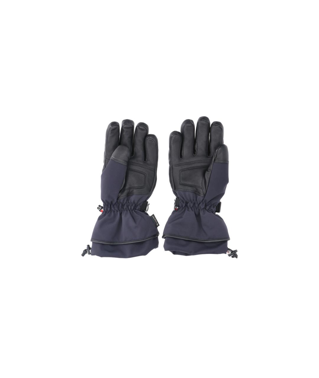 MONCLER GRENOBLE Синие кожаные перчатки, фото 2