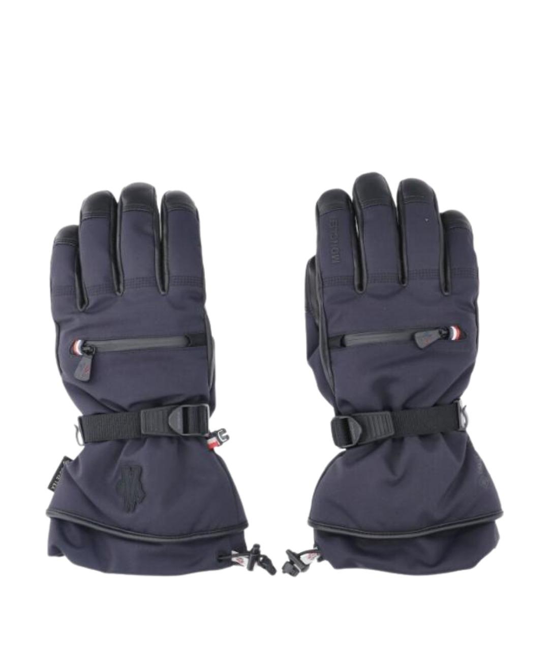 MONCLER GRENOBLE Синие кожаные перчатки, фото 1