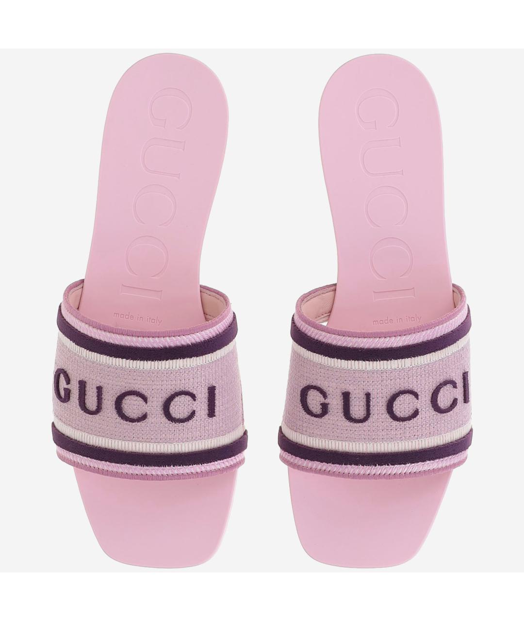 GUCCI Розовые текстильные шлепанцы, фото 2