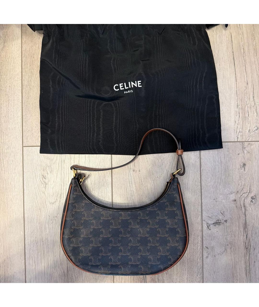 CELINE Коричневая кожаная сумка с короткими ручками, фото 7