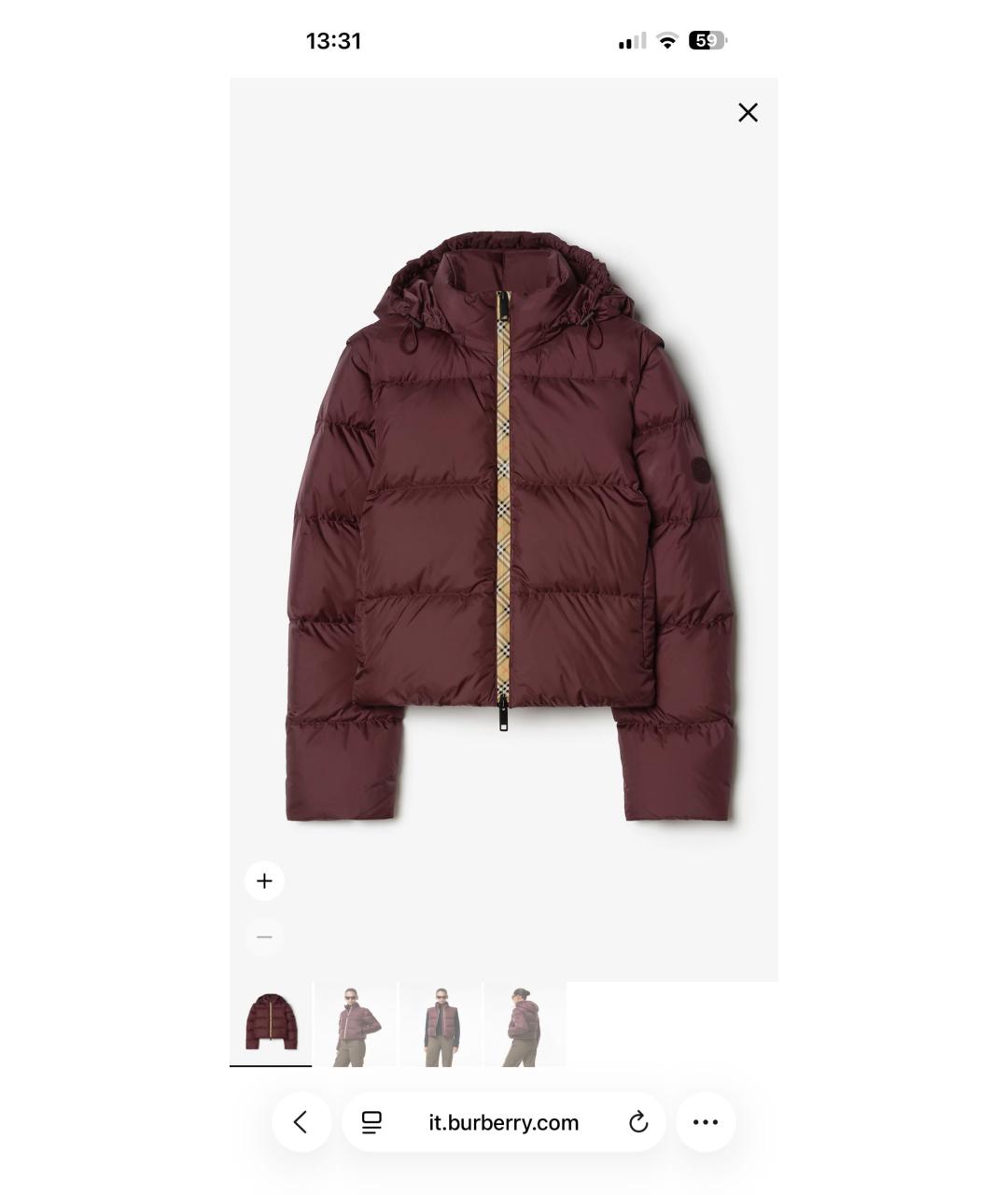 BURBERRY Бордовый пуховик, фото 8
