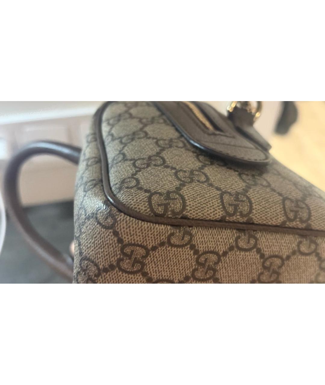 GUCCI Бежевая сумка с короткими ручками из канвы, фото 5