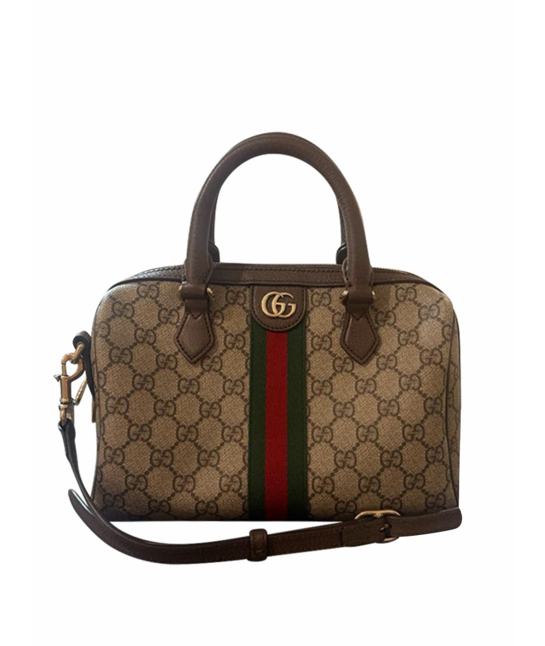GUCCI Бежевая сумка с короткими ручками из канвы, фото 1