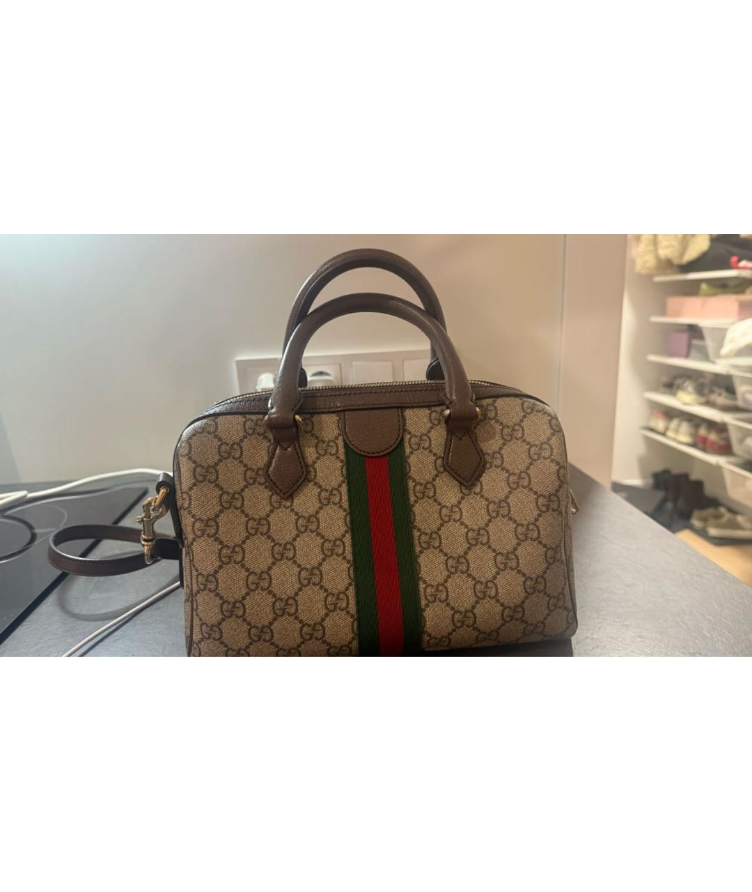 GUCCI Бежевая сумка с короткими ручками из канвы, фото 3