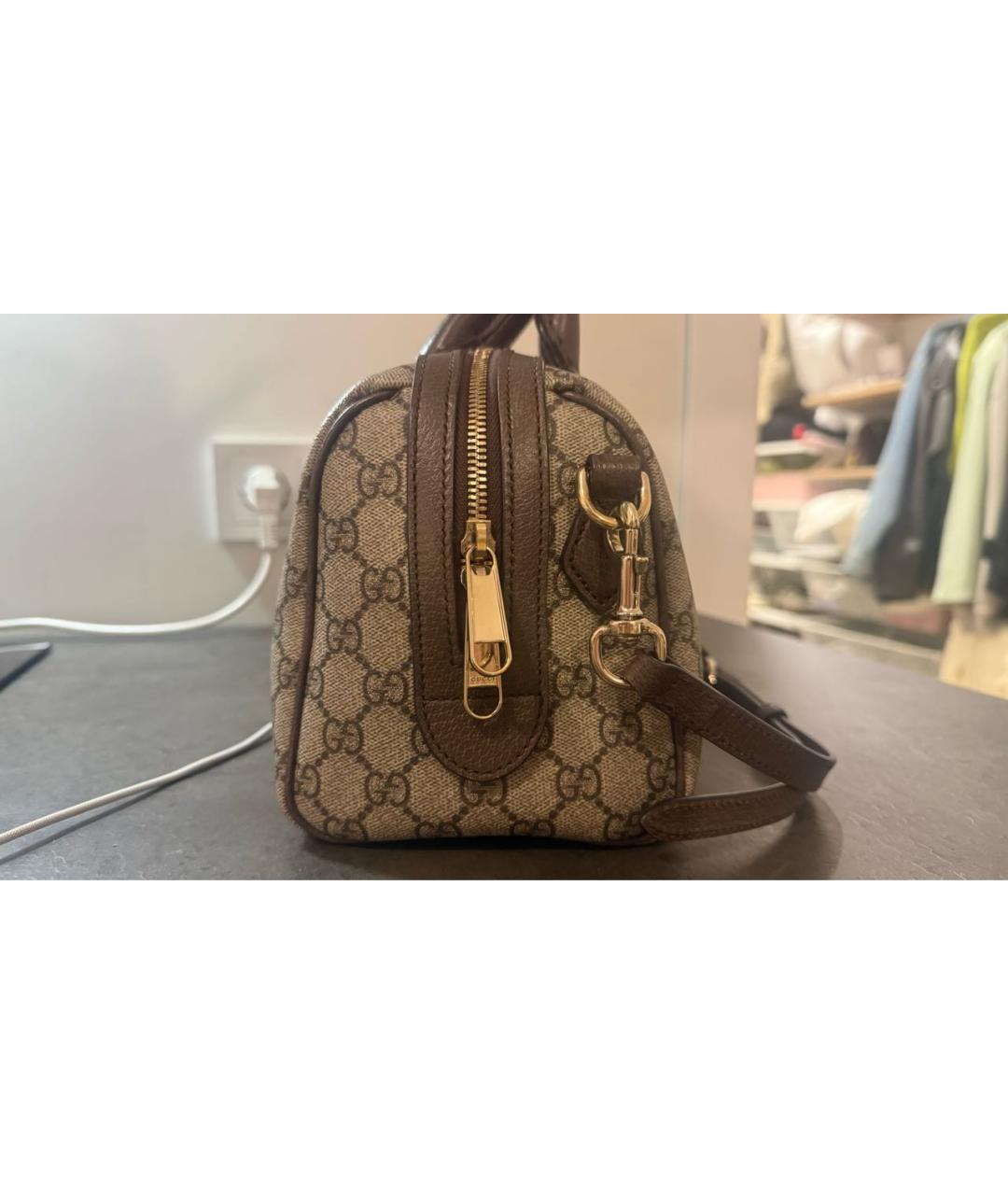 GUCCI Бежевая сумка с короткими ручками из канвы, фото 2