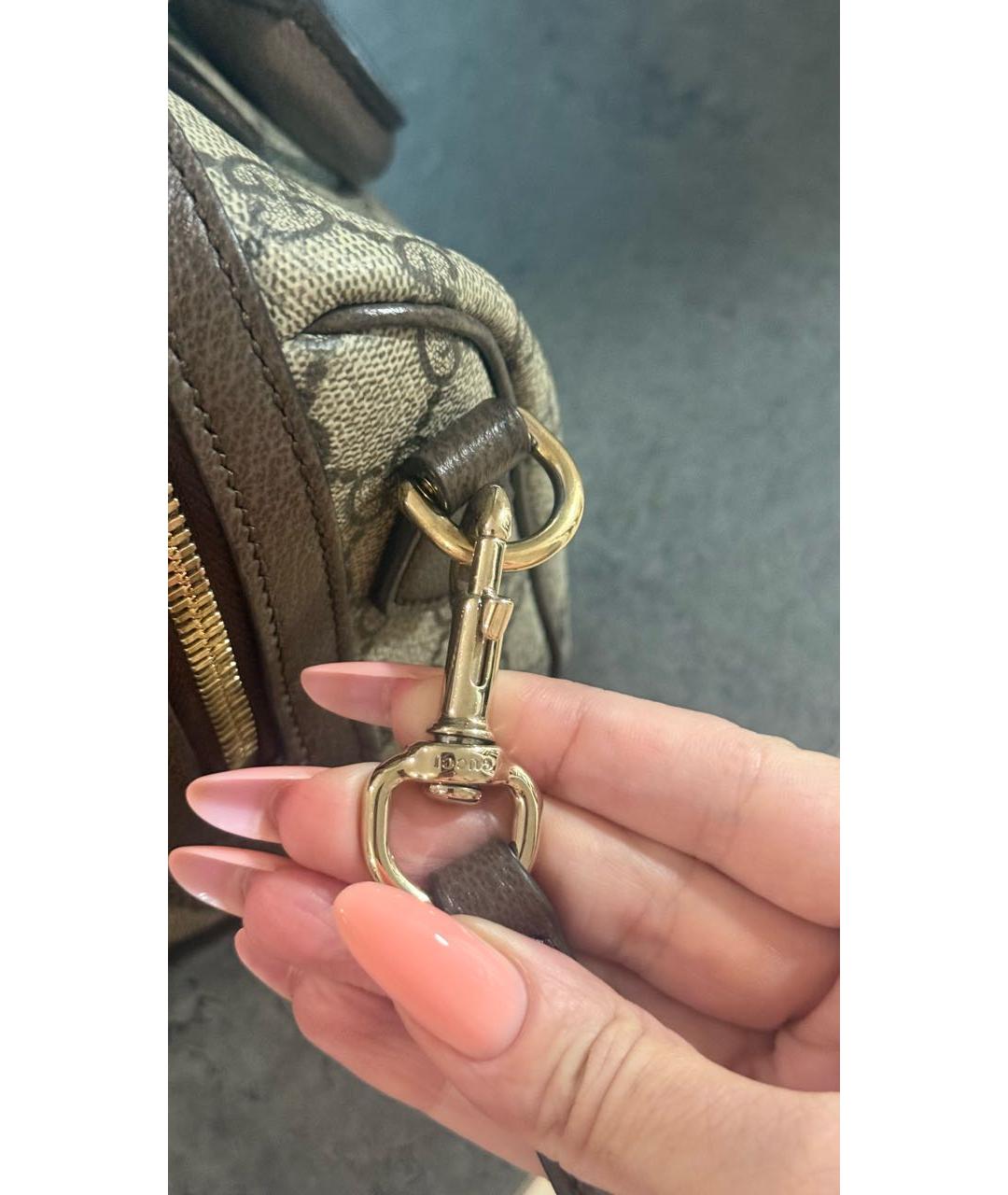 GUCCI Бежевая сумка с короткими ручками из канвы, фото 6