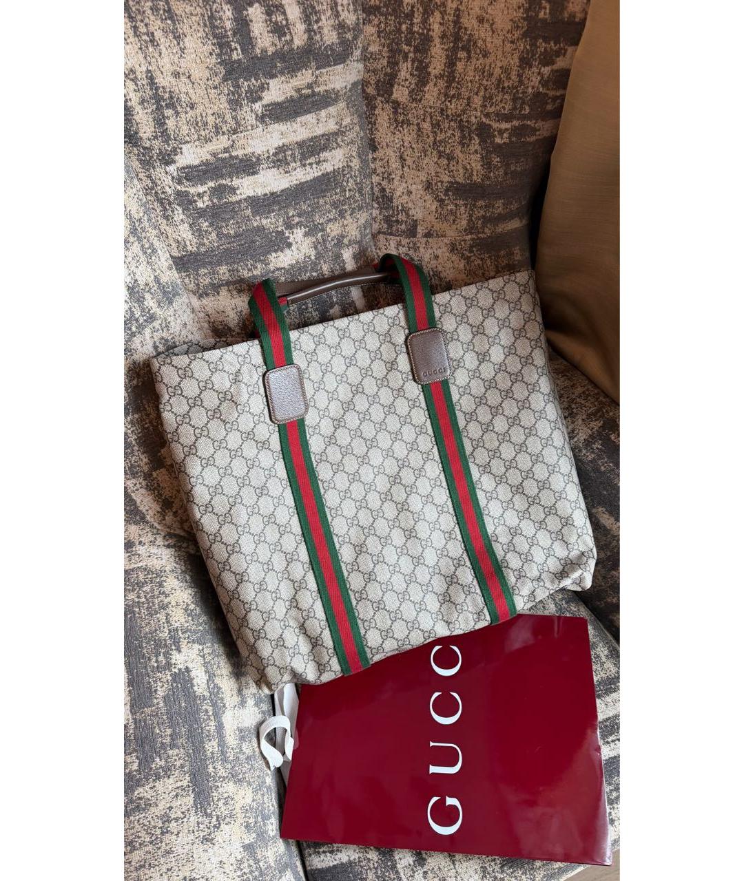 GUCCI Коричневая сумка тоут из канвы, фото 2