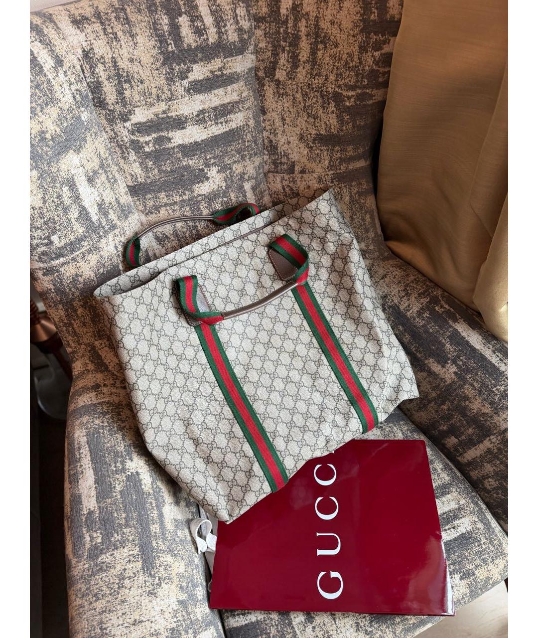 GUCCI Коричневая сумка тоут из канвы, фото 5