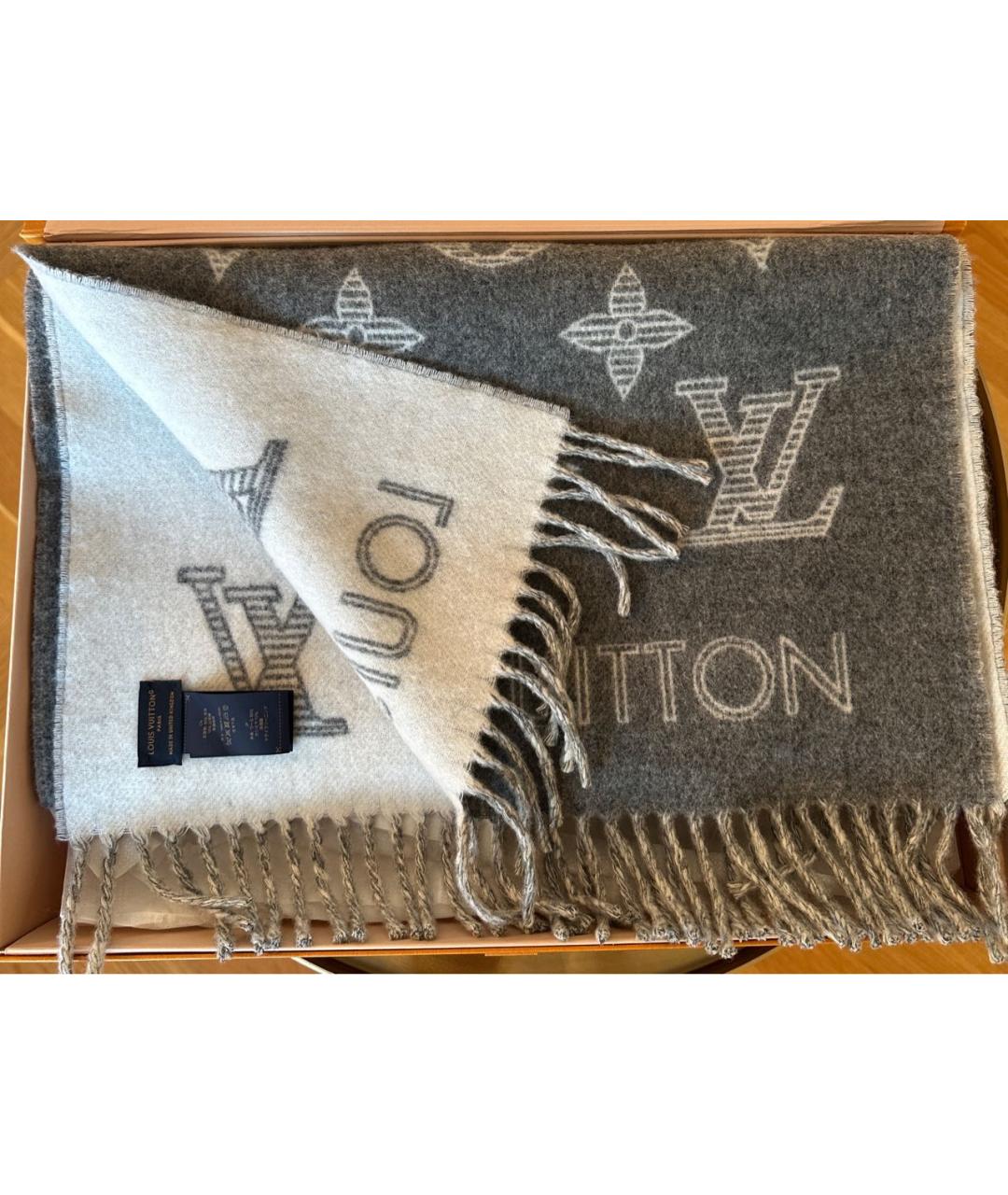 LOUIS VUITTON Серый кашемировый шарф, фото 2