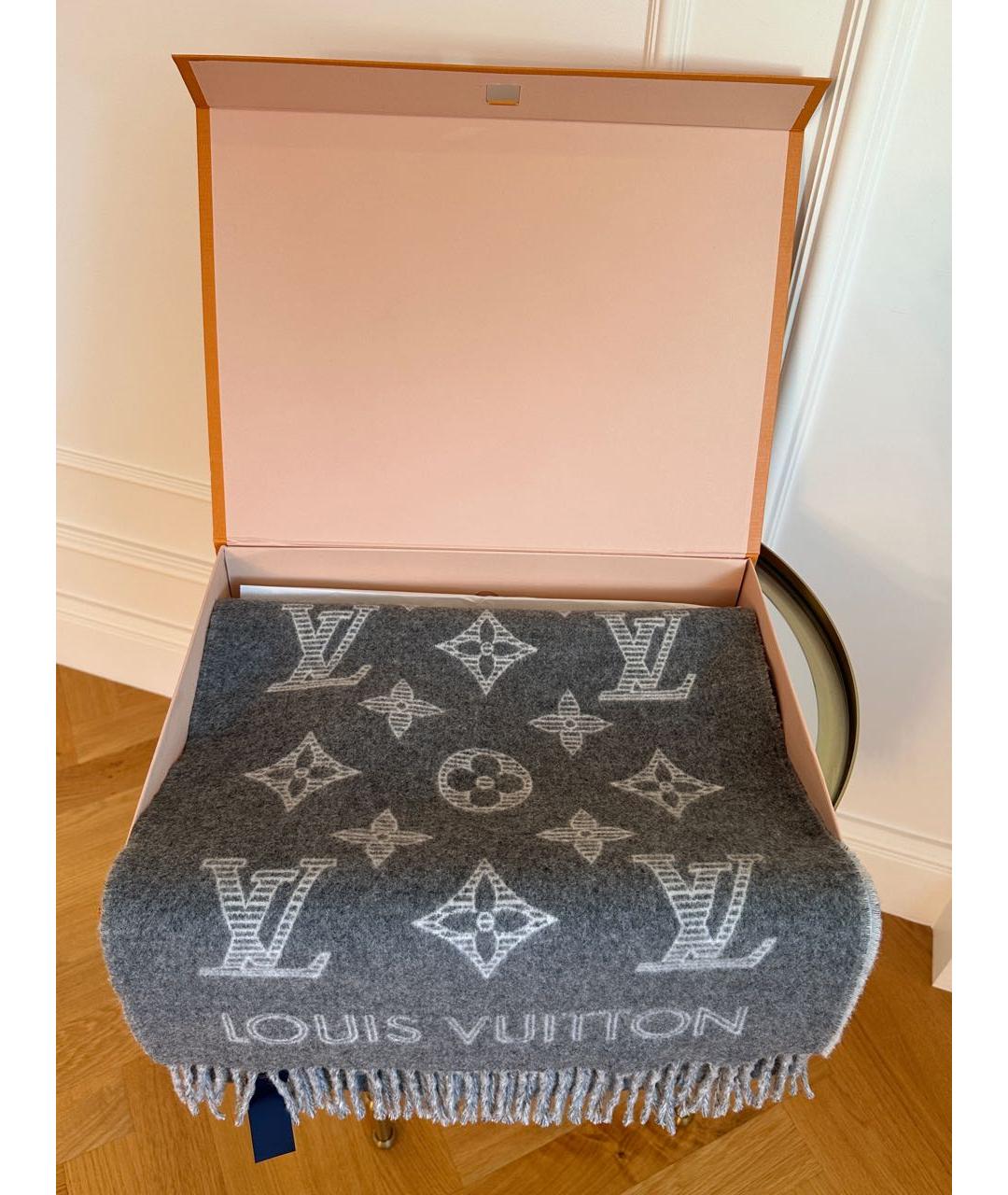 LOUIS VUITTON Серый кашемировый шарф, фото 4