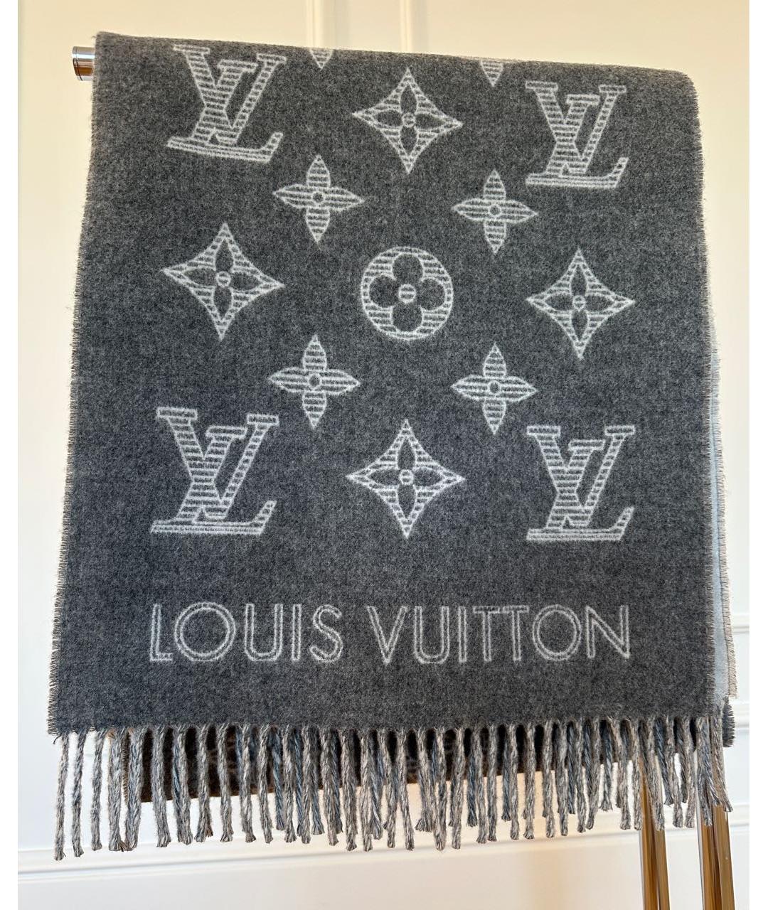LOUIS VUITTON Серый кашемировый шарф, фото 8