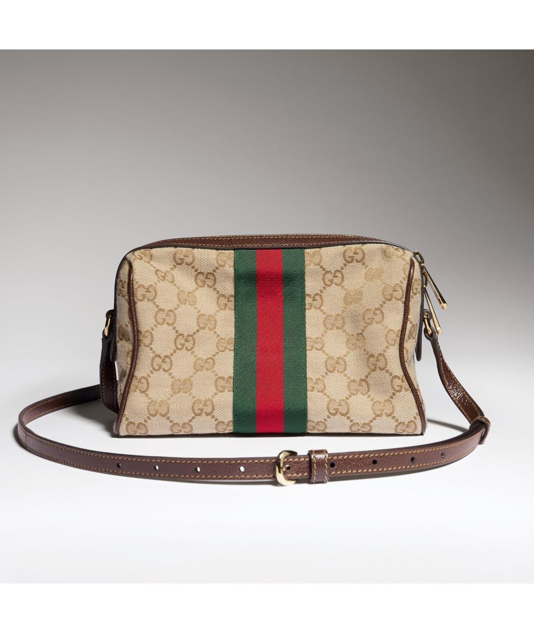 GUCCI Бежевая сумка через плечо из канвы, фото 2