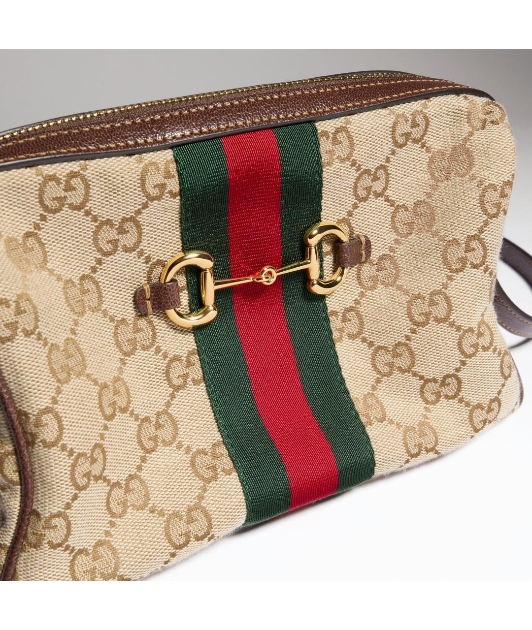 GUCCI Бежевая сумка через плечо из канвы, фото 3
