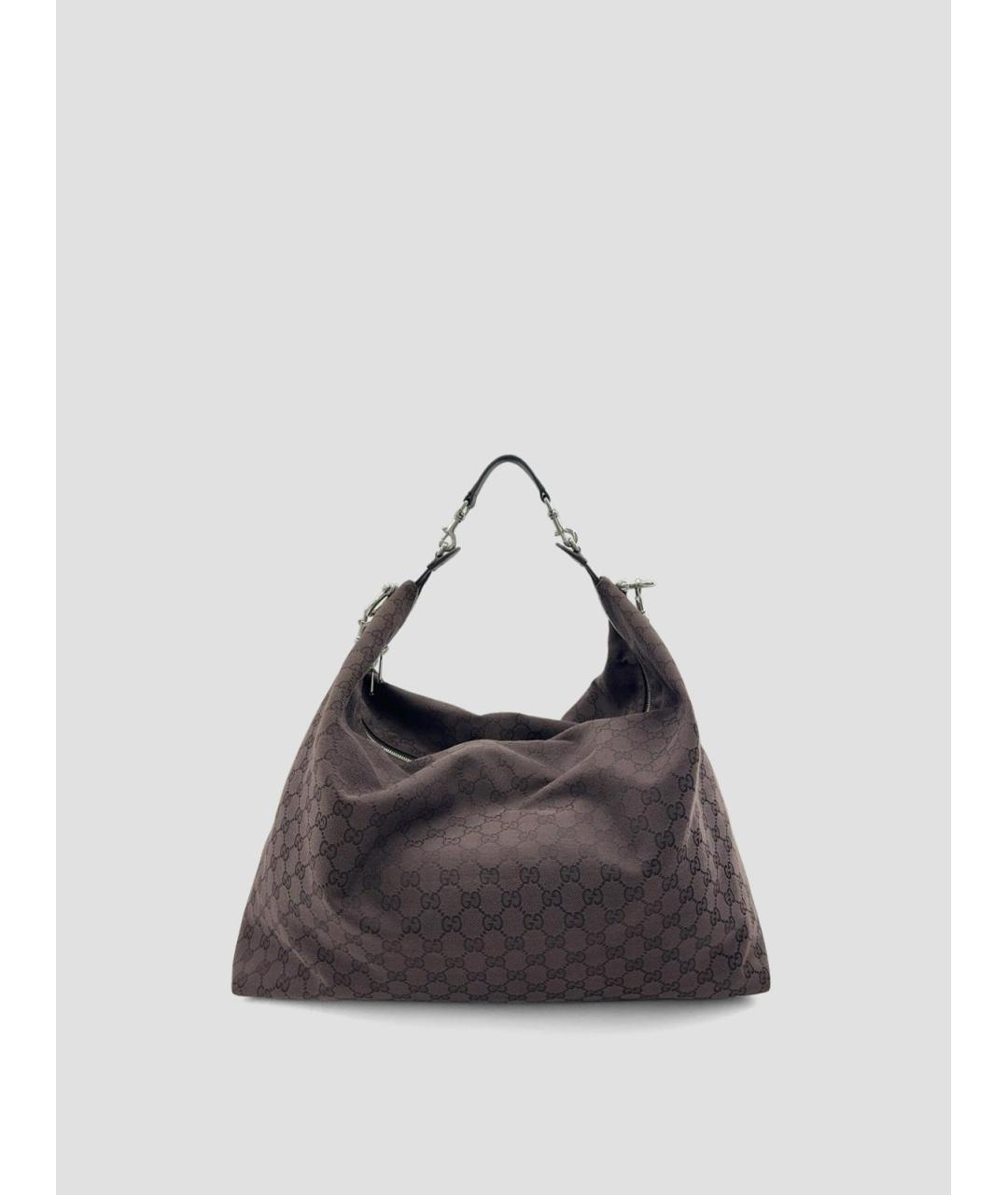 GUCCI Коричневая сумка на плечо из канвы, фото 3