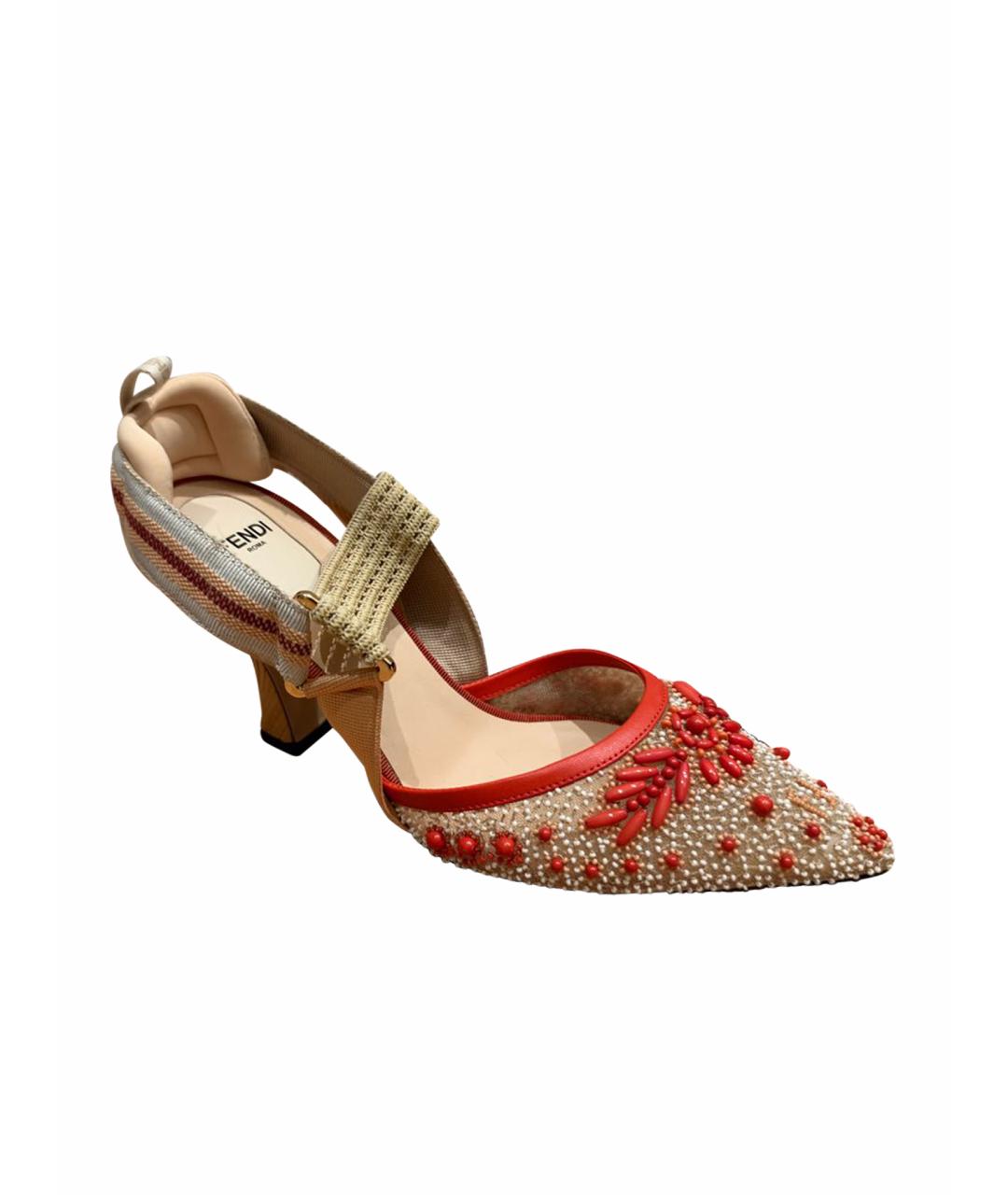 FENDI Коралловые текстильные туфли, фото 1
