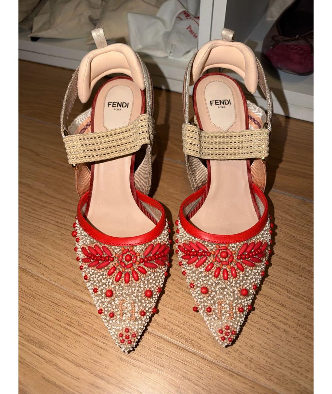 FENDI Коралловые текстильные туфли, фото 2