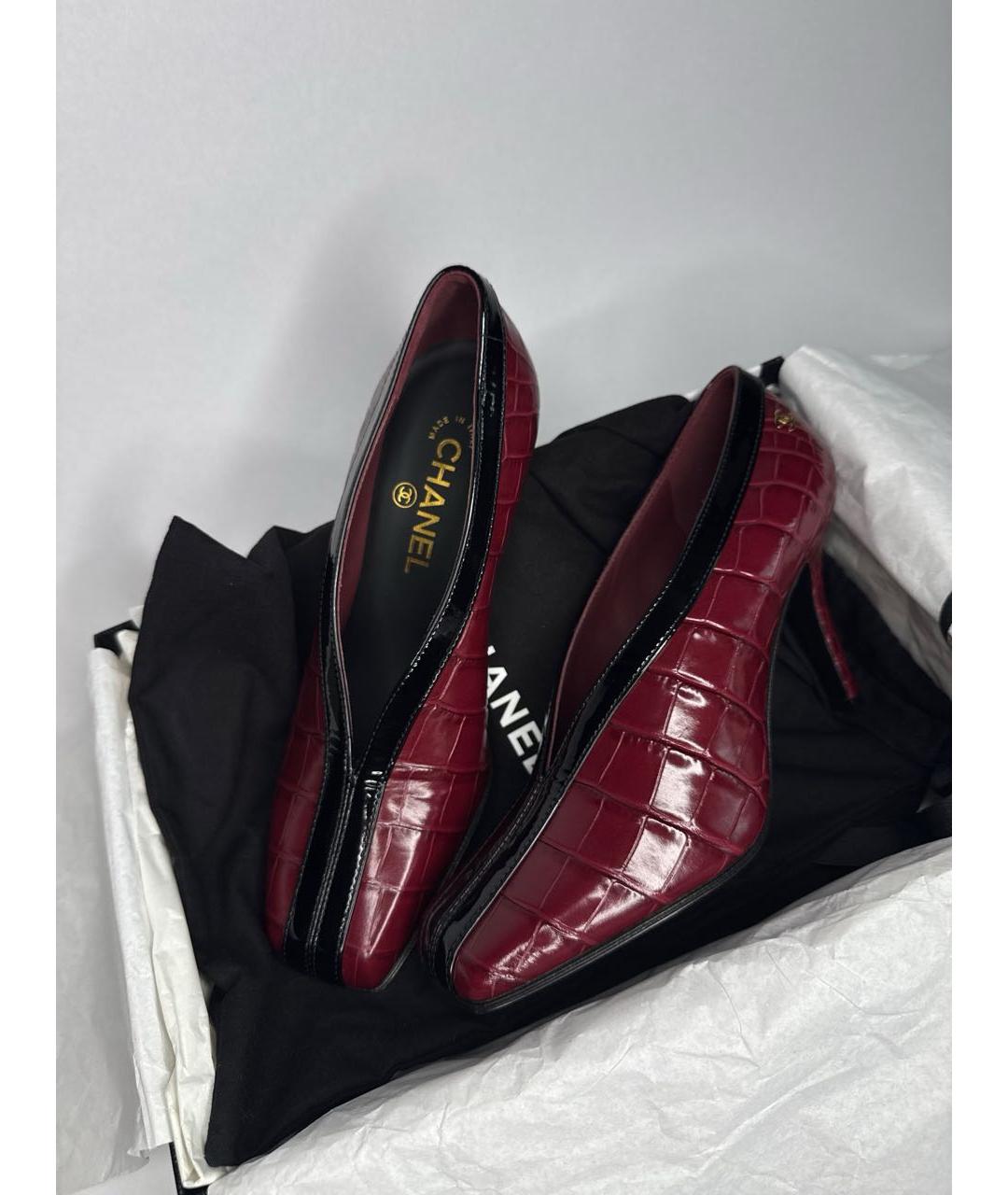 CHANEL Бордовые кожаные туфли, фото 5
