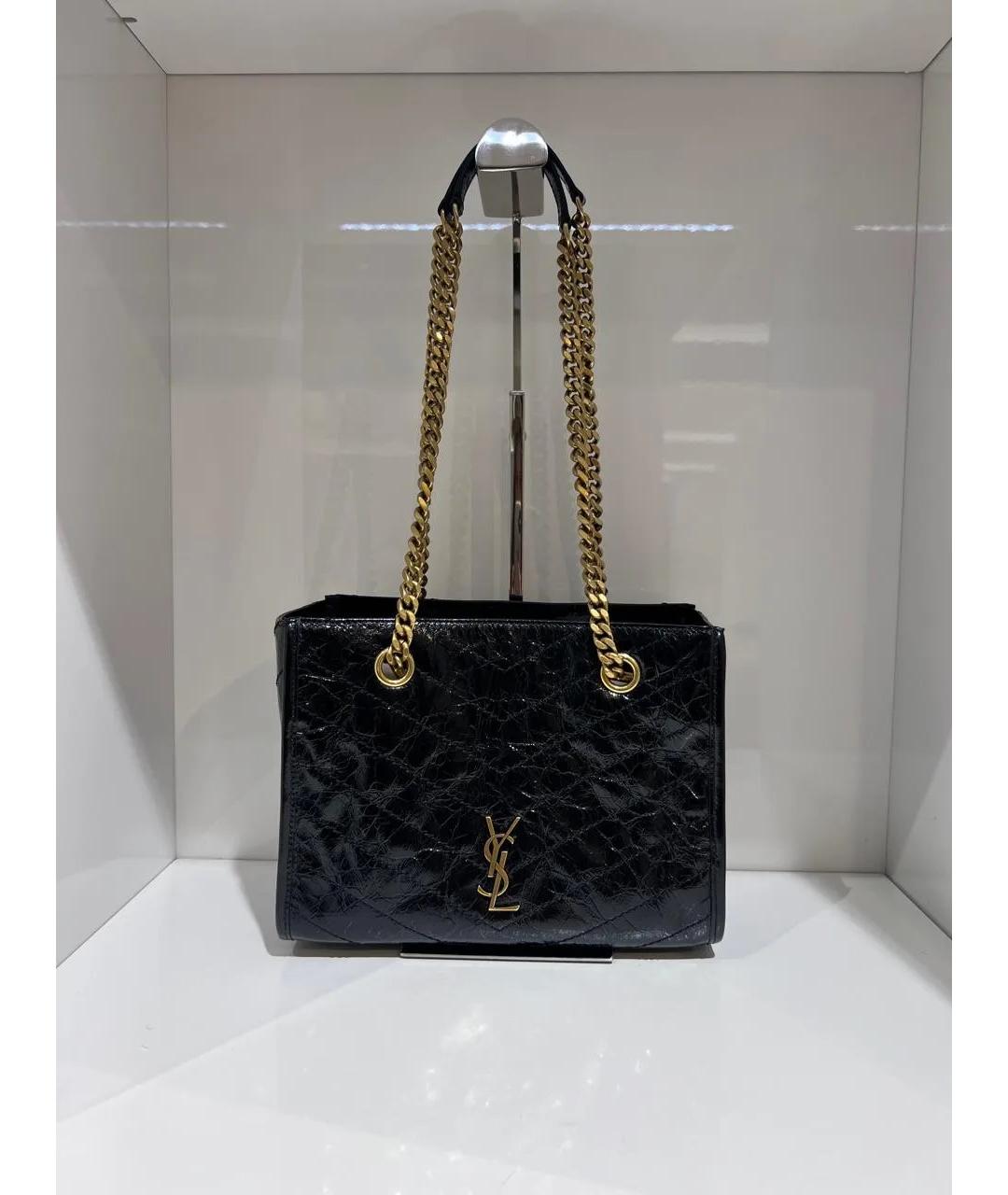 SAINT LAURENT Черная кожаная сумка тоут, фото 2