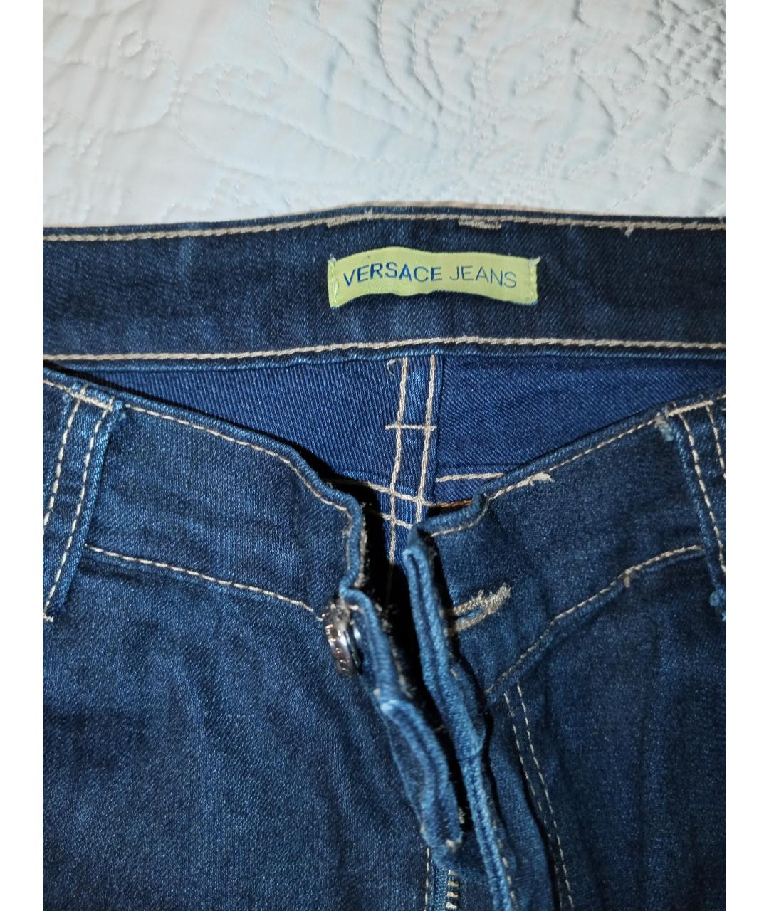 VERSACE Синие хлопко-полиэстеровые прямые джинсы, фото 2