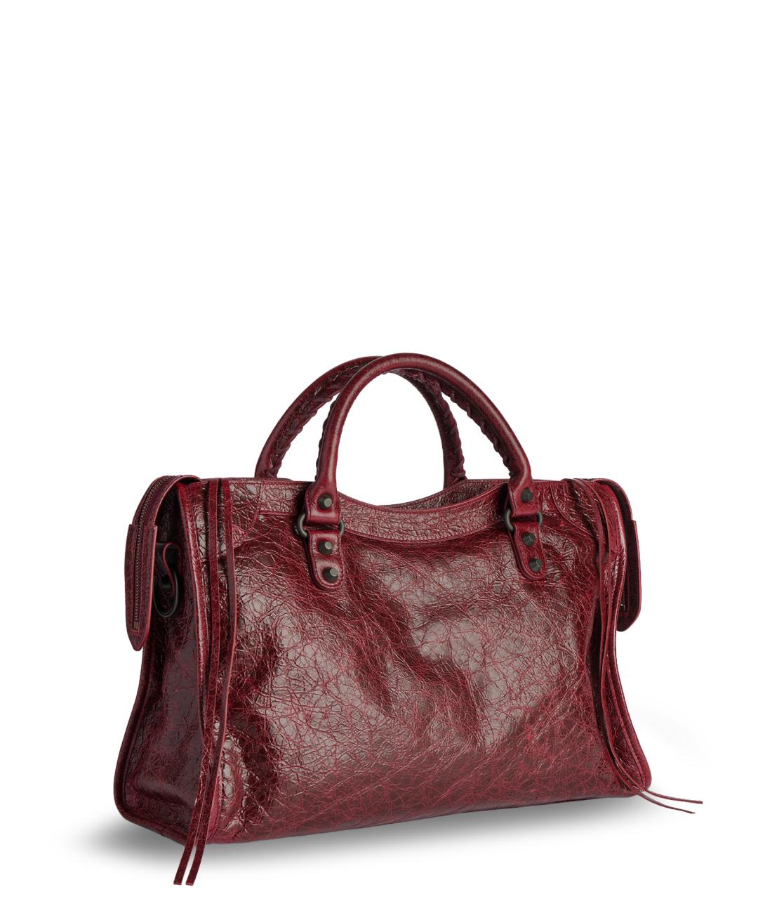 BALENCIAGA Бордовая кожаная сумка тоут, фото 2