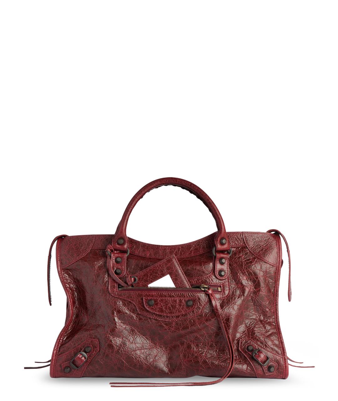 BALENCIAGA Бордовая кожаная сумка тоут, фото 1