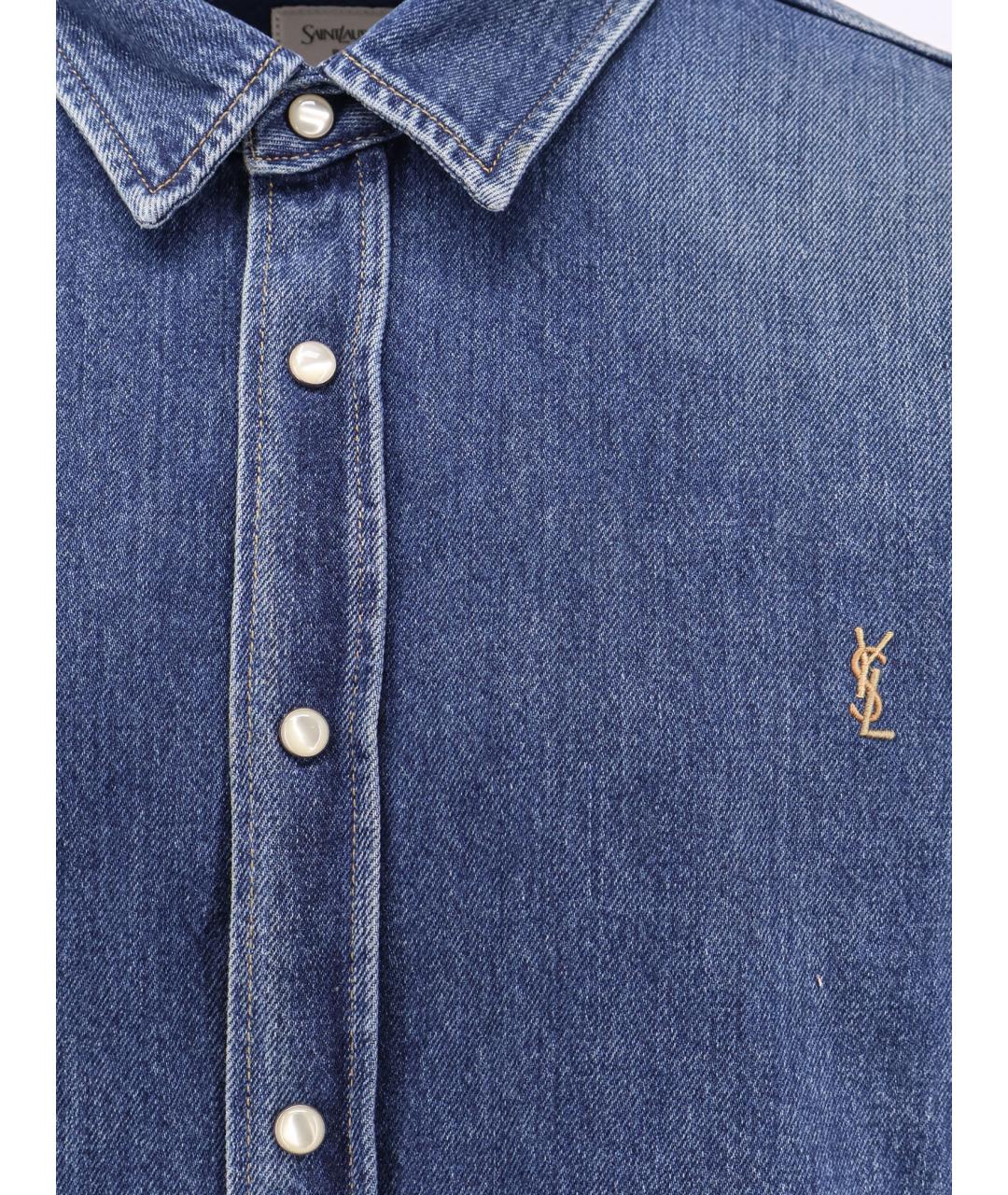 SAINT LAURENT Синяя хлопковая кэжуал рубашка, фото 3