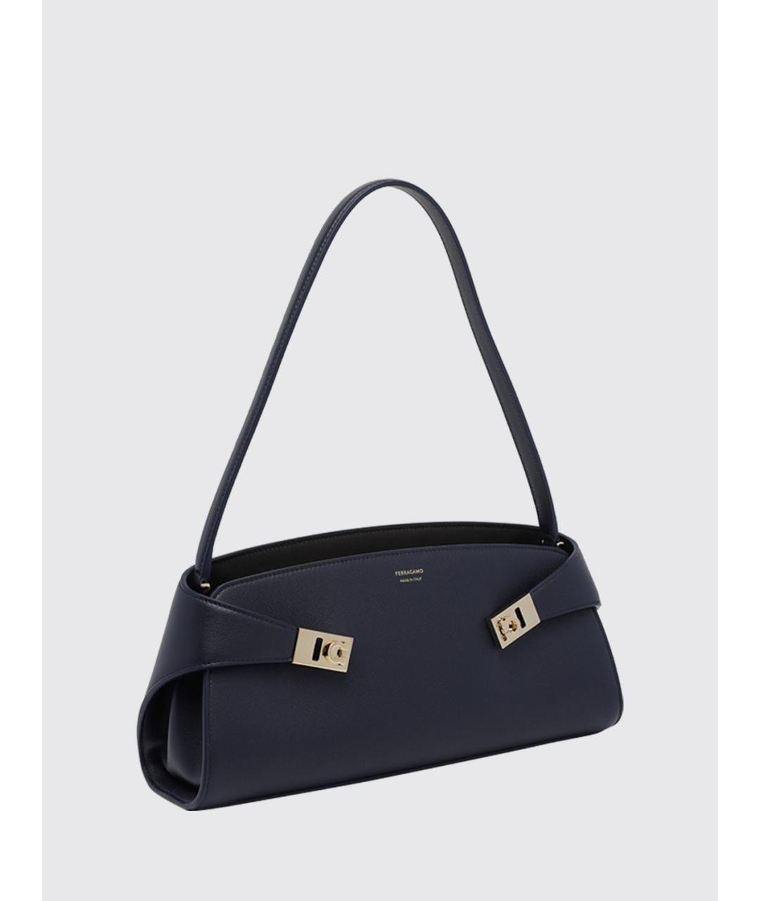 FERRAGAMO Темно-синяя кожаная сумка через плечо, фото 3