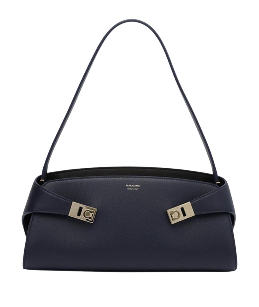 FERRAGAMO Темно-синяя кожаная сумка через плечо, фото 1
