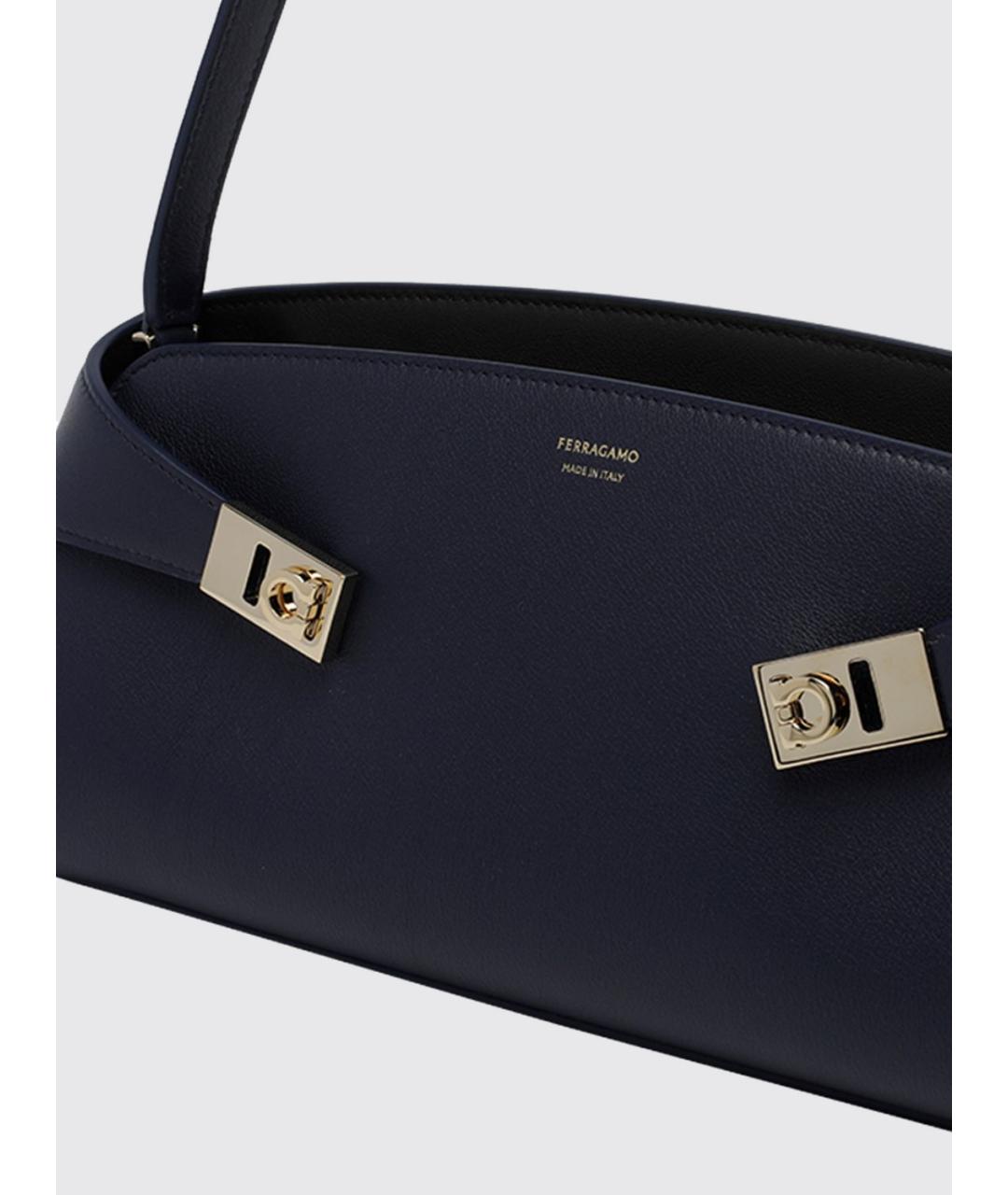 FERRAGAMO Темно-синяя кожаная сумка через плечо, фото 4