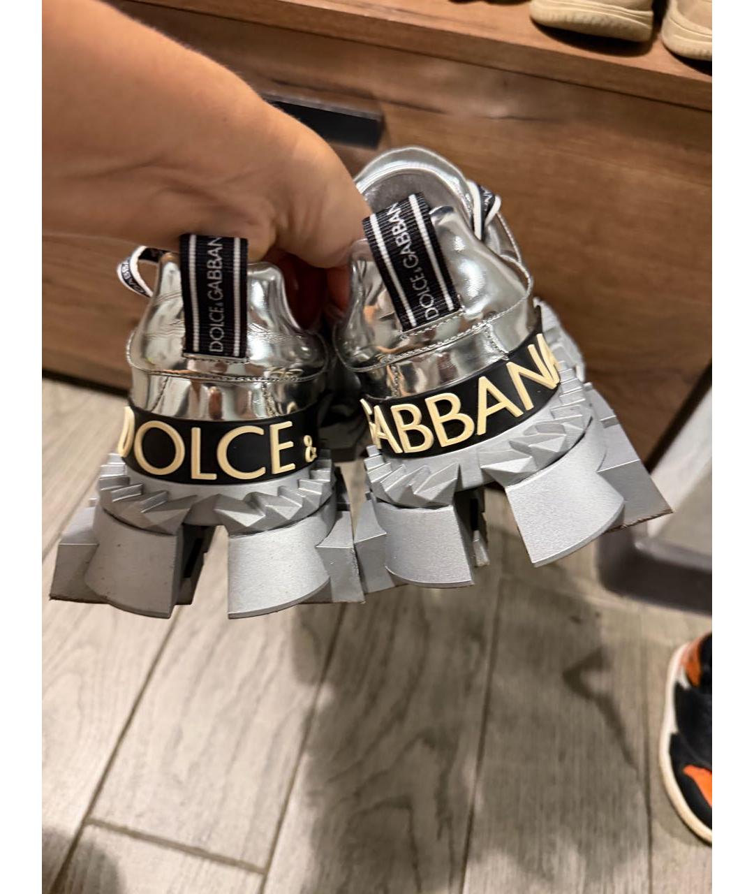 DOLCE&GABBANA Серебряные кожаные кроссовки, фото 6