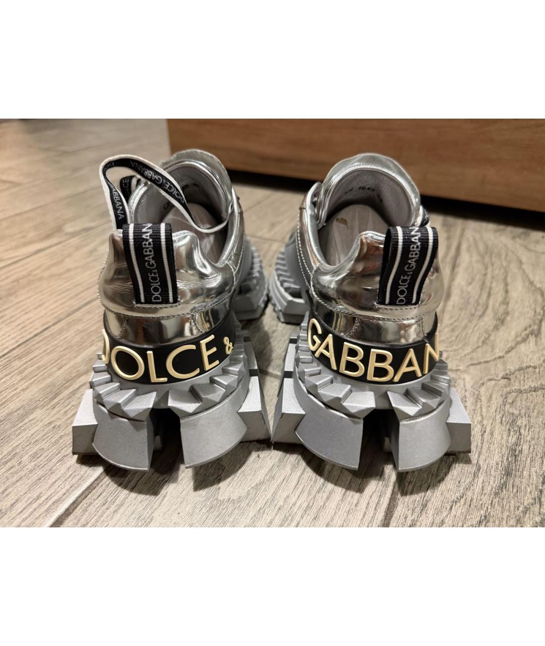 DOLCE&GABBANA Серебряные кожаные кроссовки, фото 4