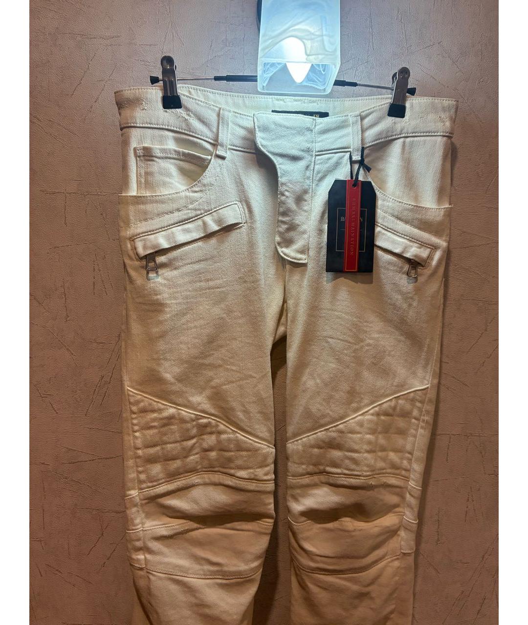 BALMAIN Белые хлопковые джинсы скинни, фото 3