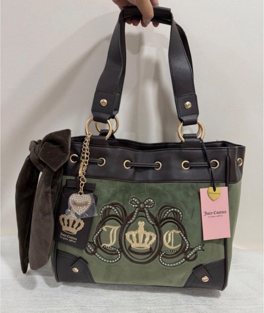 JUICY COUTURE Зеленая бархатная сумка тоут, фото 5