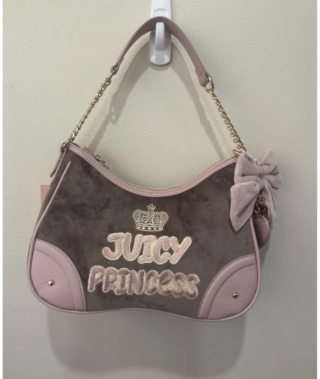 JUICY COUTURE Серая бархатная сумка через плечо, фото 4