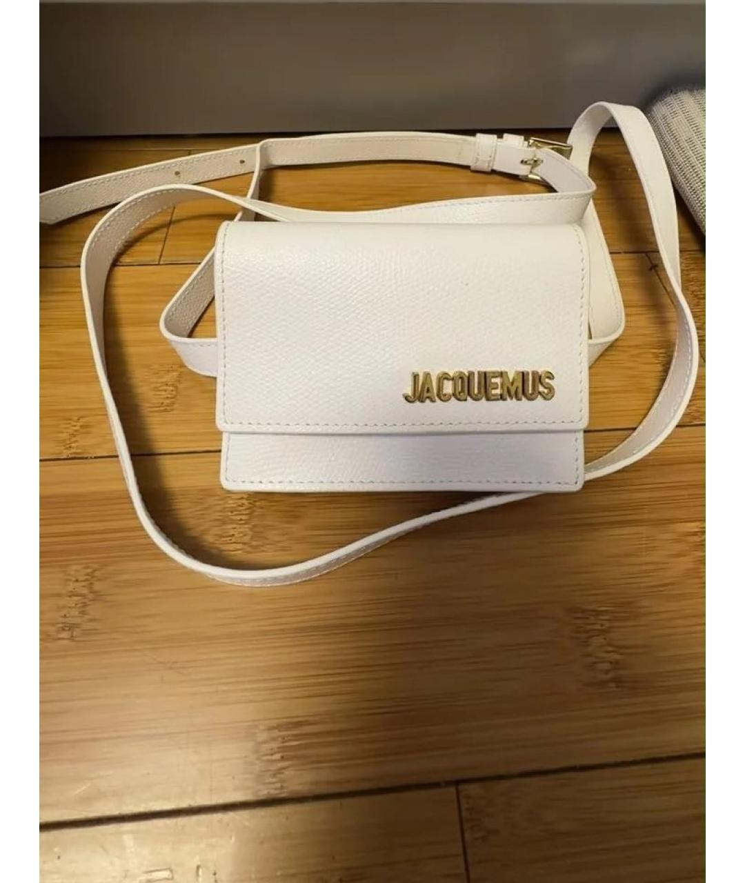 JACQUEMUS Белая кожаная поясная сумка, фото 5
