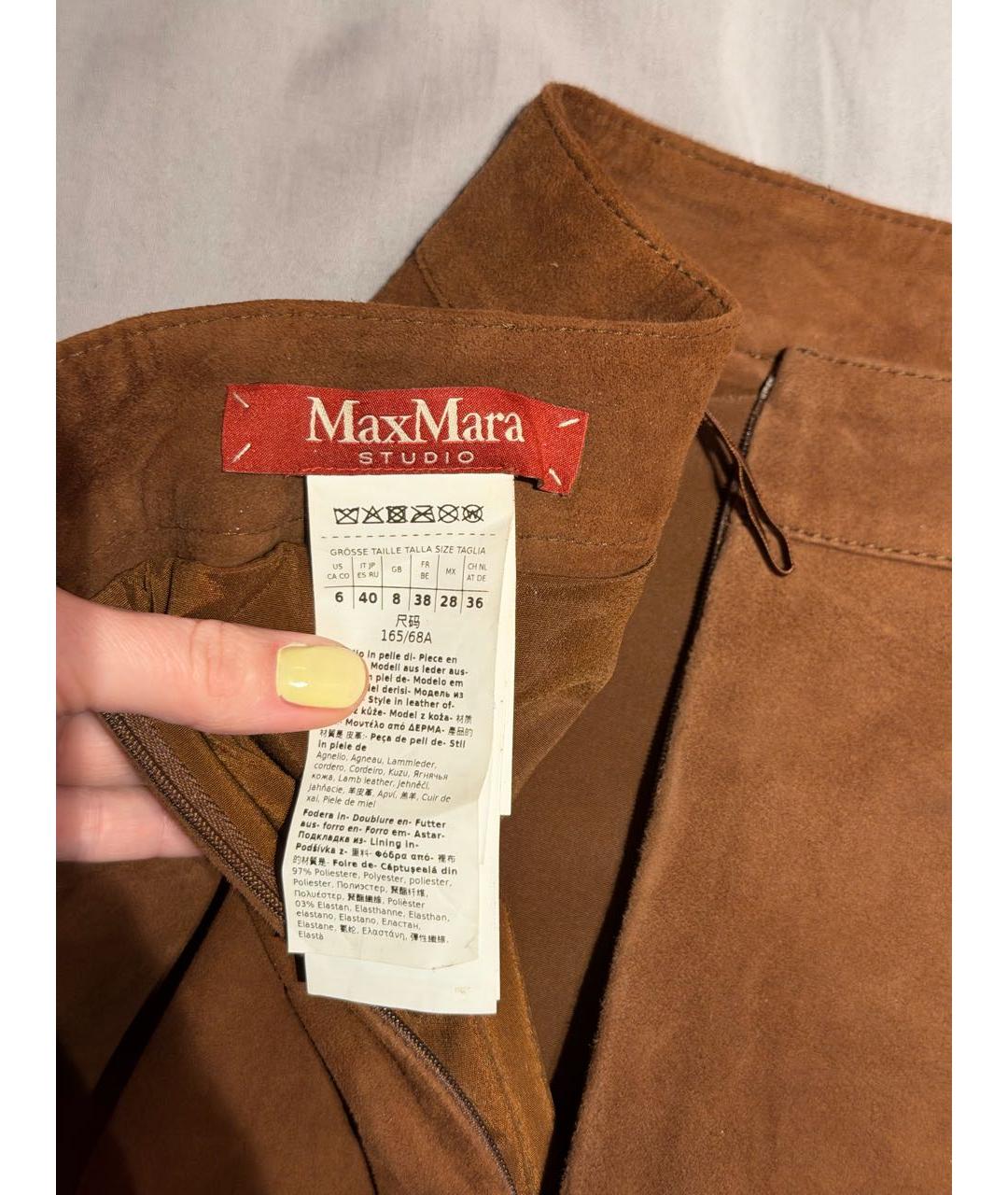 MAX MARA STUDIO Коричневая замшевая юбка мини, фото 3