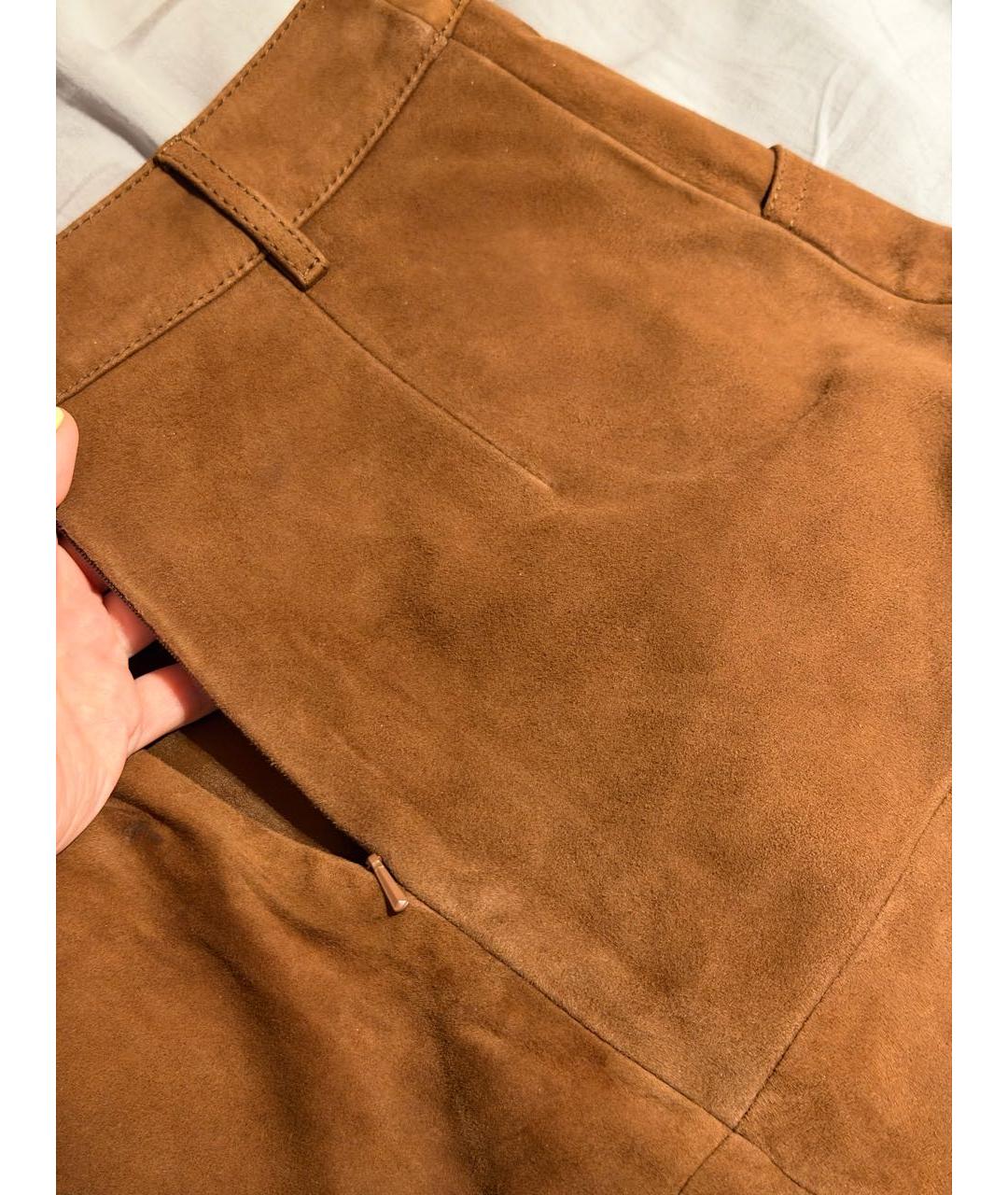 MAX MARA STUDIO Коричневая замшевая юбка мини, фото 4