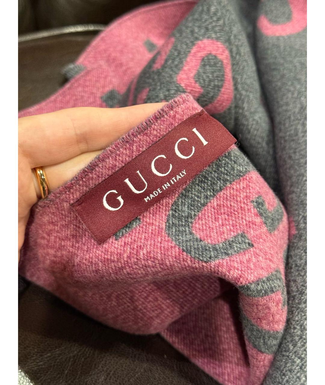 GUCCI Серый шерстяной шарф, фото 5
