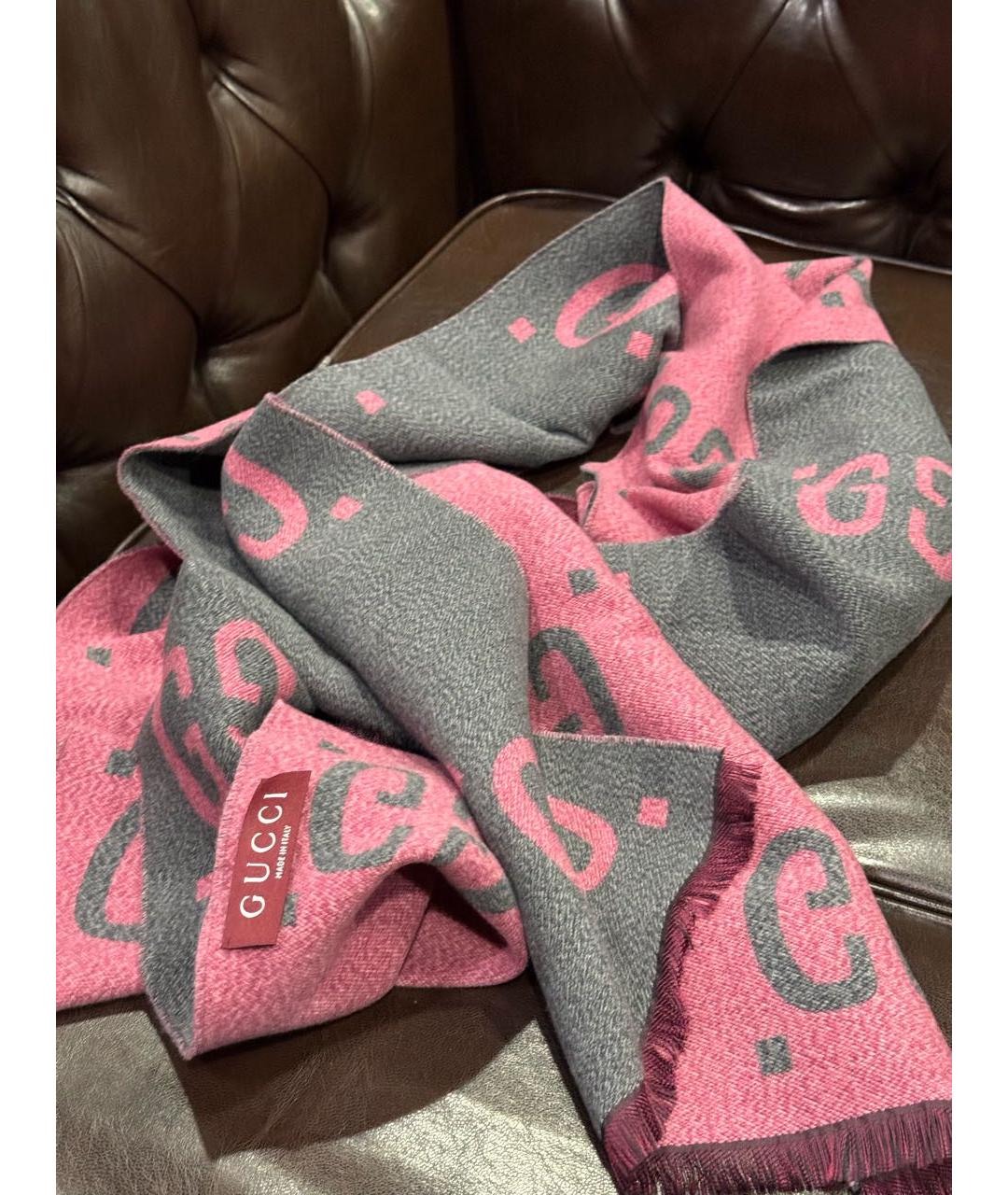 GUCCI Серый шерстяной шарф, фото 4