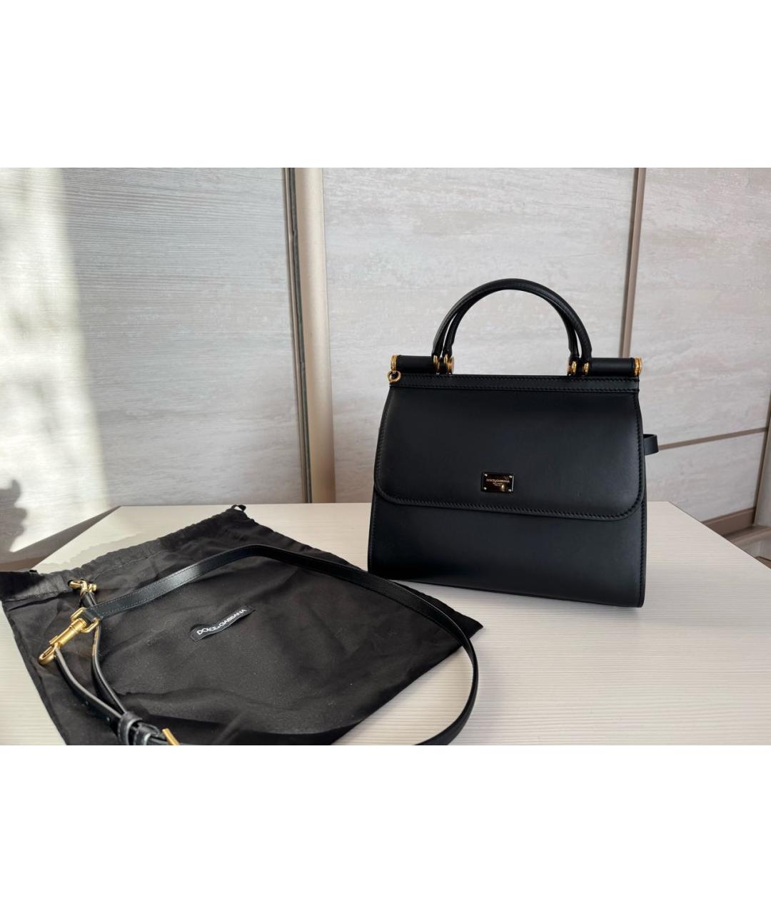 DOLCE&GABBANA Черная кожаная сумка с короткими ручками, фото 5