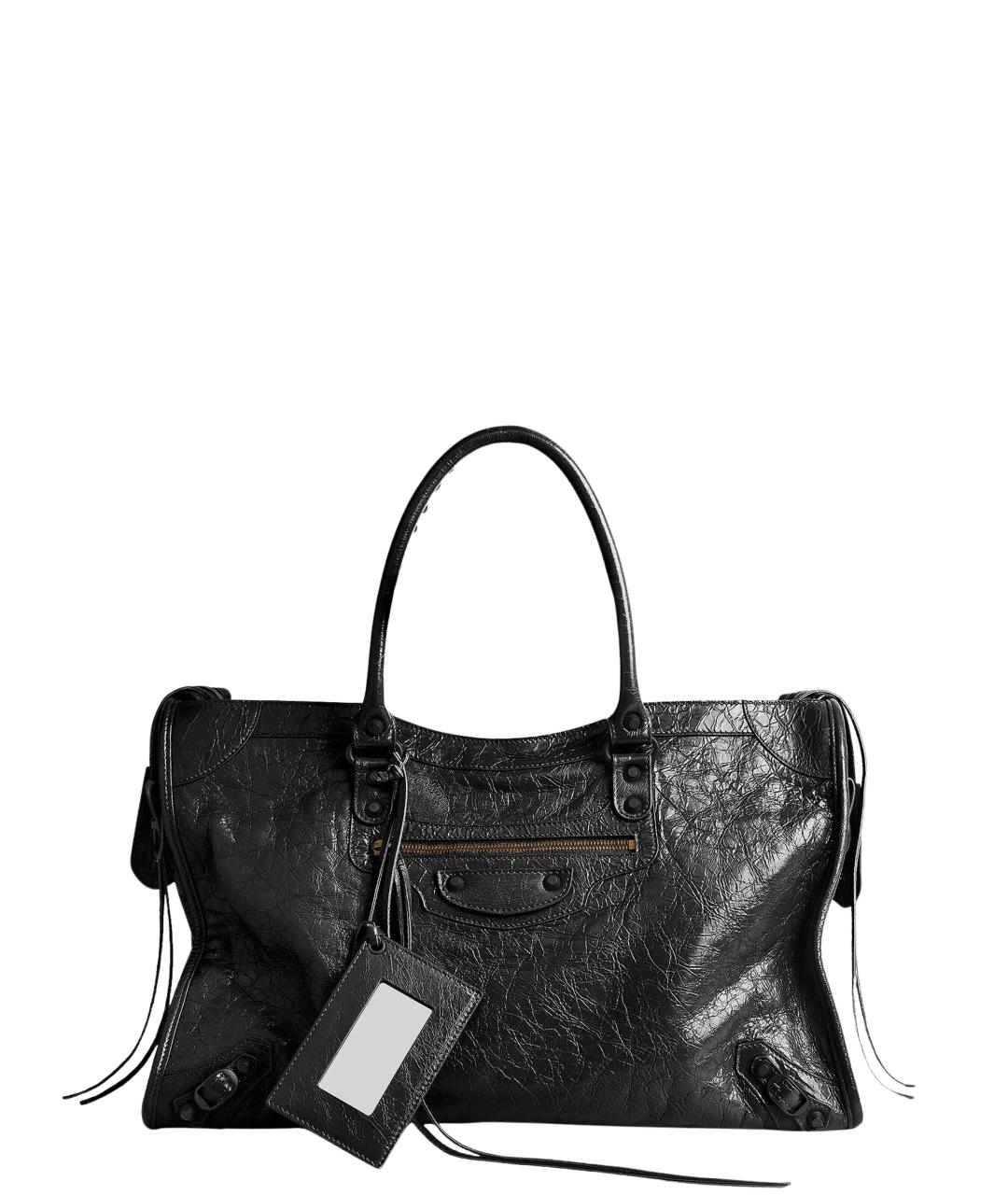 BALENCIAGA Черная кожаная сумка тоут, фото 1